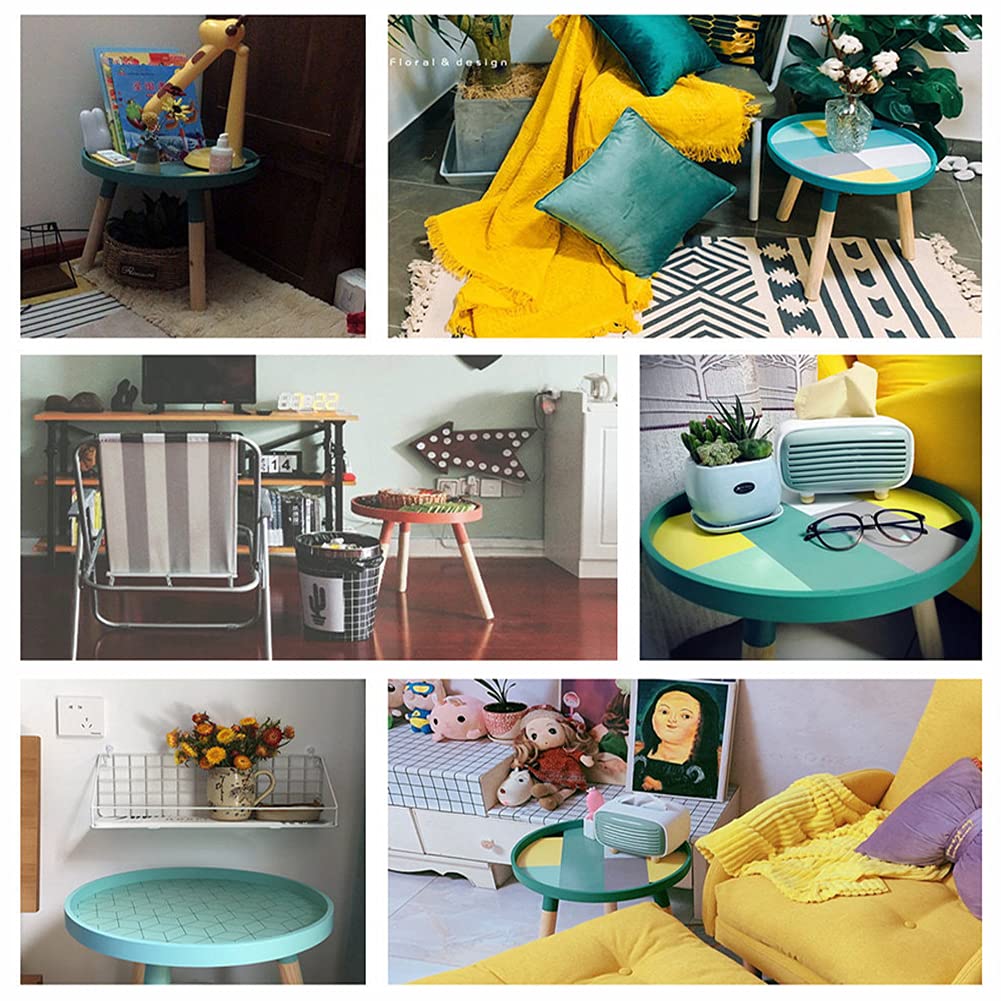 Round Wooden End Table with Tray - Small Side Table, Nightstand, Coffee Table & Plant Stand for Living Room, Bedroom, Office - Sturdy Tripod Base - Perfect for Small Spaces, Balcony Decor & Home Organization (Blue)