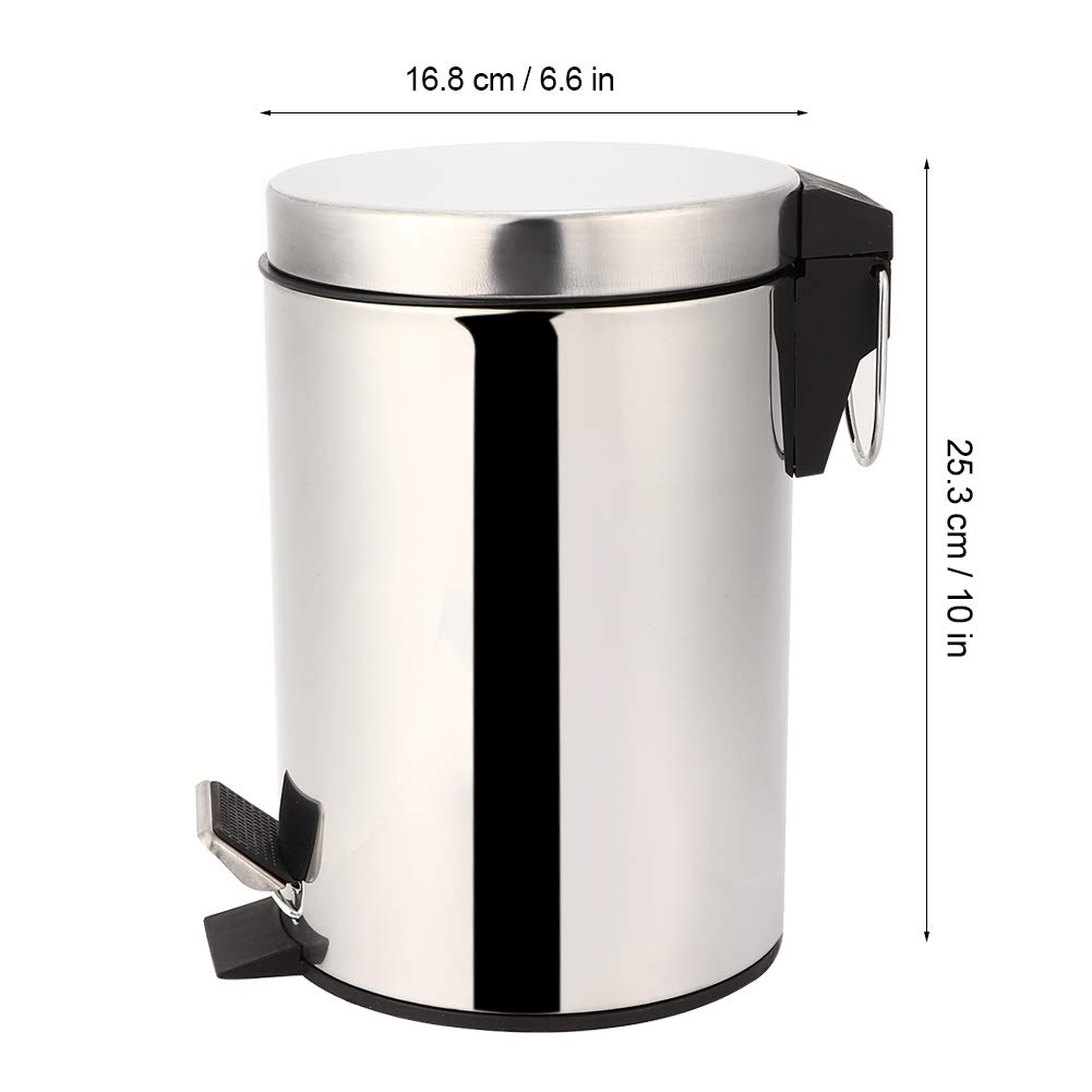 Hapivida 3L Stainless Steel Step Pedal Trash Can - Brushed Metal Kitchen Garbage Bin with Non-Slip Base, Durable Household Waste Bin for Home, Office & Bathroom (Silver) | Space-Saving & Odor-Controlling Design