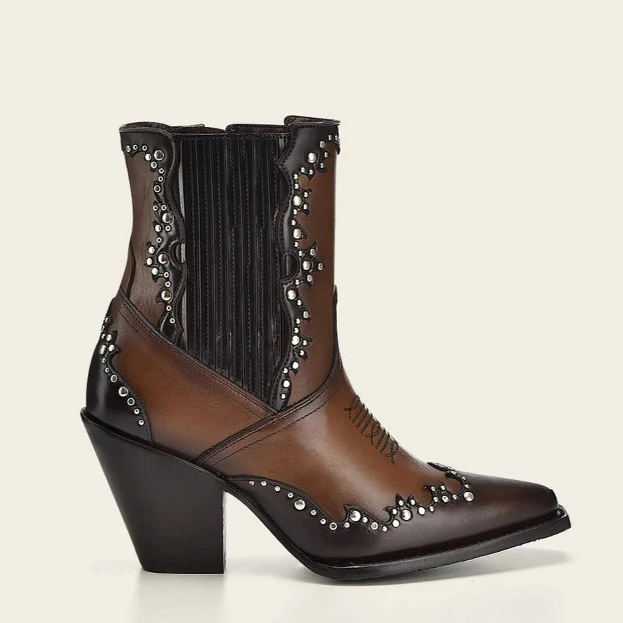 4W00RS Women's Western Cowgirl Ankle Boots - Genuine Cowhide Leather, Brown - Perfect for Rodeo, Country Dancing & Casual Wear