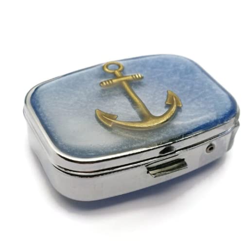 Anchor Pill Box - Nautical Themed Medication Holder for Travel & Daily Use | Blue Bronze Pirate Sailor Mint Case | Perfect Ship Holiday Gift Idea for Men & Women