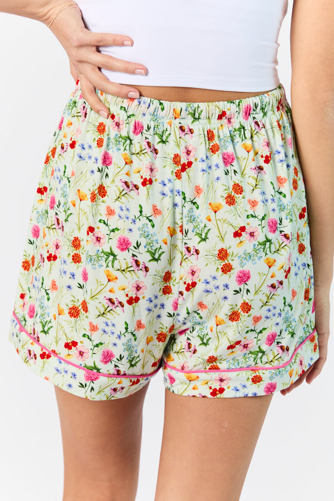 Botanical Floral Pajama Shorts for Women - Comfortable Sleepwear & Lounge Wear - Perfect for Summer Nights, Vacation, and Relaxing at Home