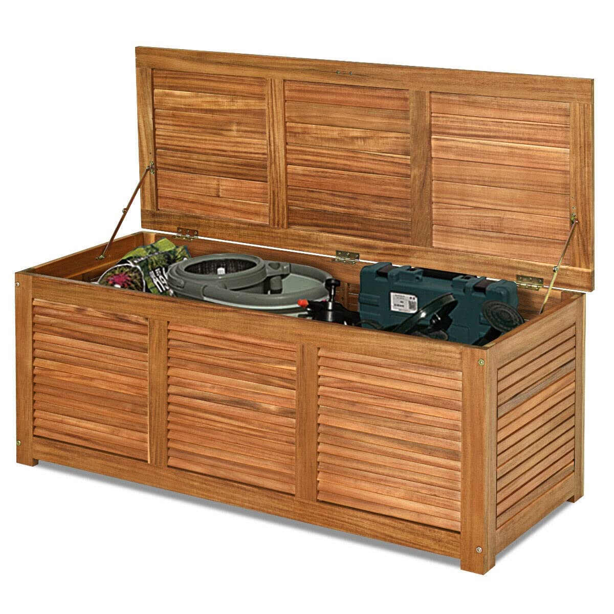 47 Gallon Acacia Wood Deck Storage Box - Outdoor Bench Organizer for Toys, Cushions & Garden Tools | Patio, Deck & Garden Furniture Storage Solution