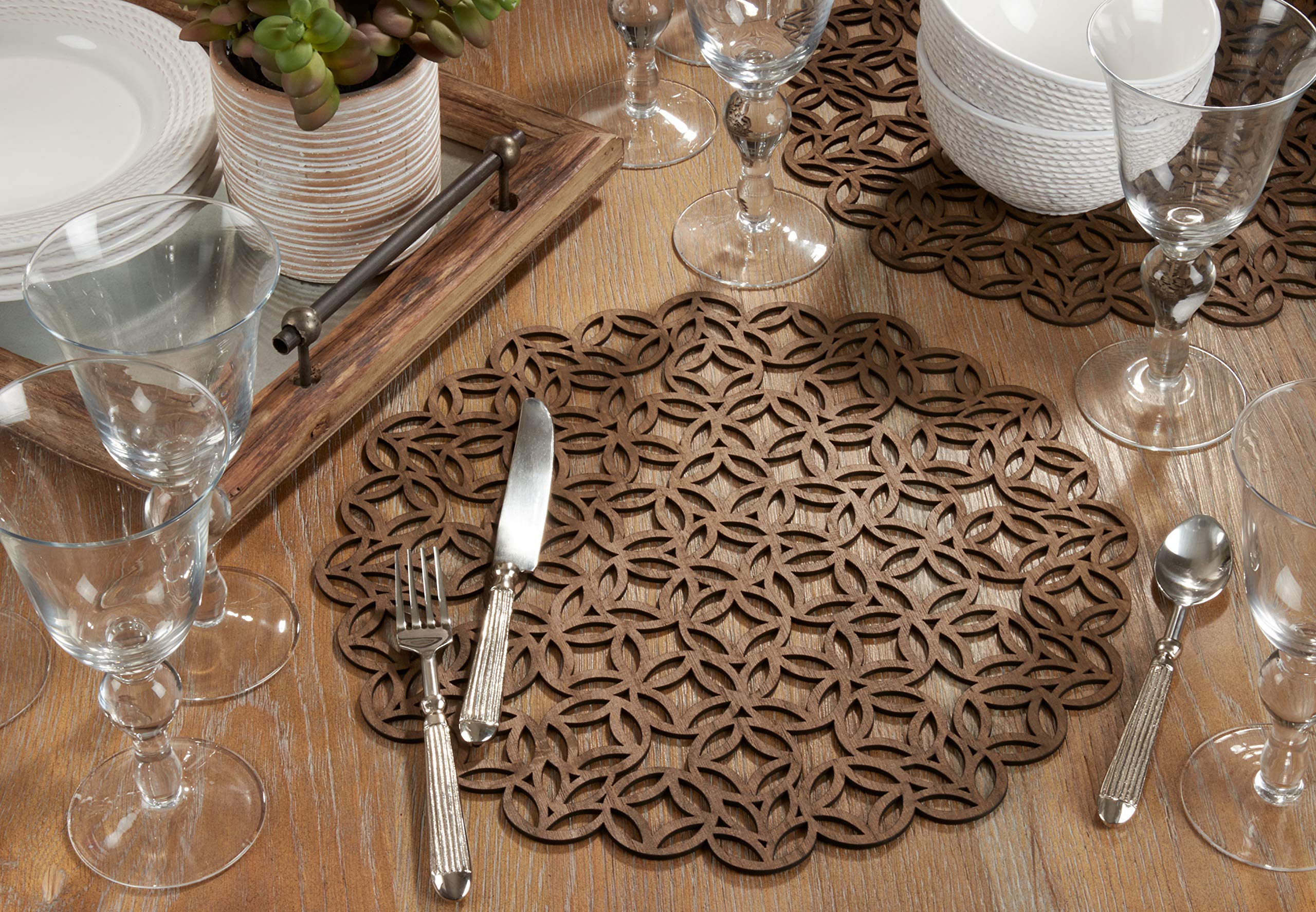 Premium Laser-Cut Round Placemats Set of 4 - Elegant Table Decor for Dining, Parties & Home Decor - Dishwasher Safe & Heat Resistant
