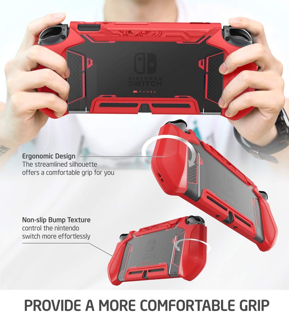 Mumba Protective Case for Nintendo Switch [Blade] - Ergonomic TPU Grip Cover Compatible with Nintendo Switch Console & Joy-Con Controllers (Red) - Perfect for Gaming, Travel, and Handheld Play