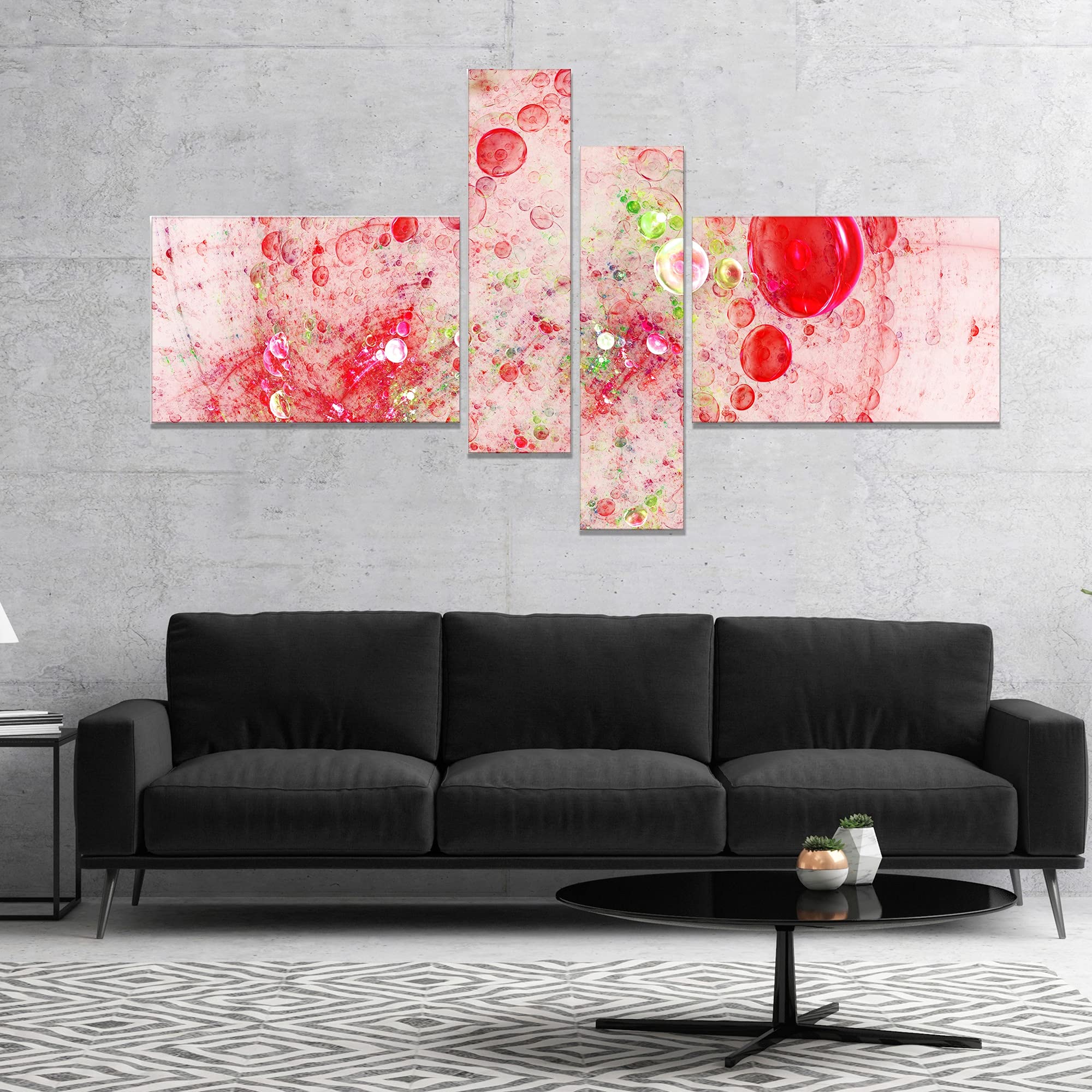 Abstract Wall Art Canvas - DESIGN ART 'Red Fractal Planet of Bubbles' Modern Painting 60x32 Inches - 5 Panel Fractal Art for Living Room, Bedroom & Office Decor