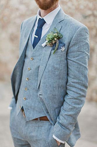 **Men's 3-Piece Retro Linen Wedding Suit Set - Grooms Blazer, Vest & Pants for Beach & Summer Weddings - Perfect for Outdoor Ceremonies & Formal Events**
