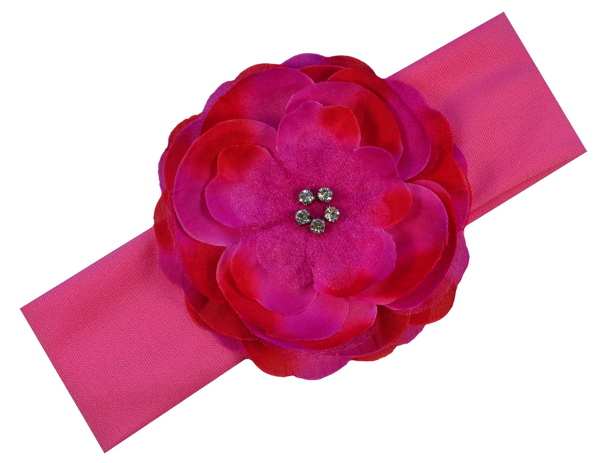 Sparkly Rhinestone Flower Headband for Baby Girls 0-12 Months - Soft Adjustable Newborn Head Wrap (Hot Pink) | Perfect for Photoshoots, Birthday Parties & Special Occasions