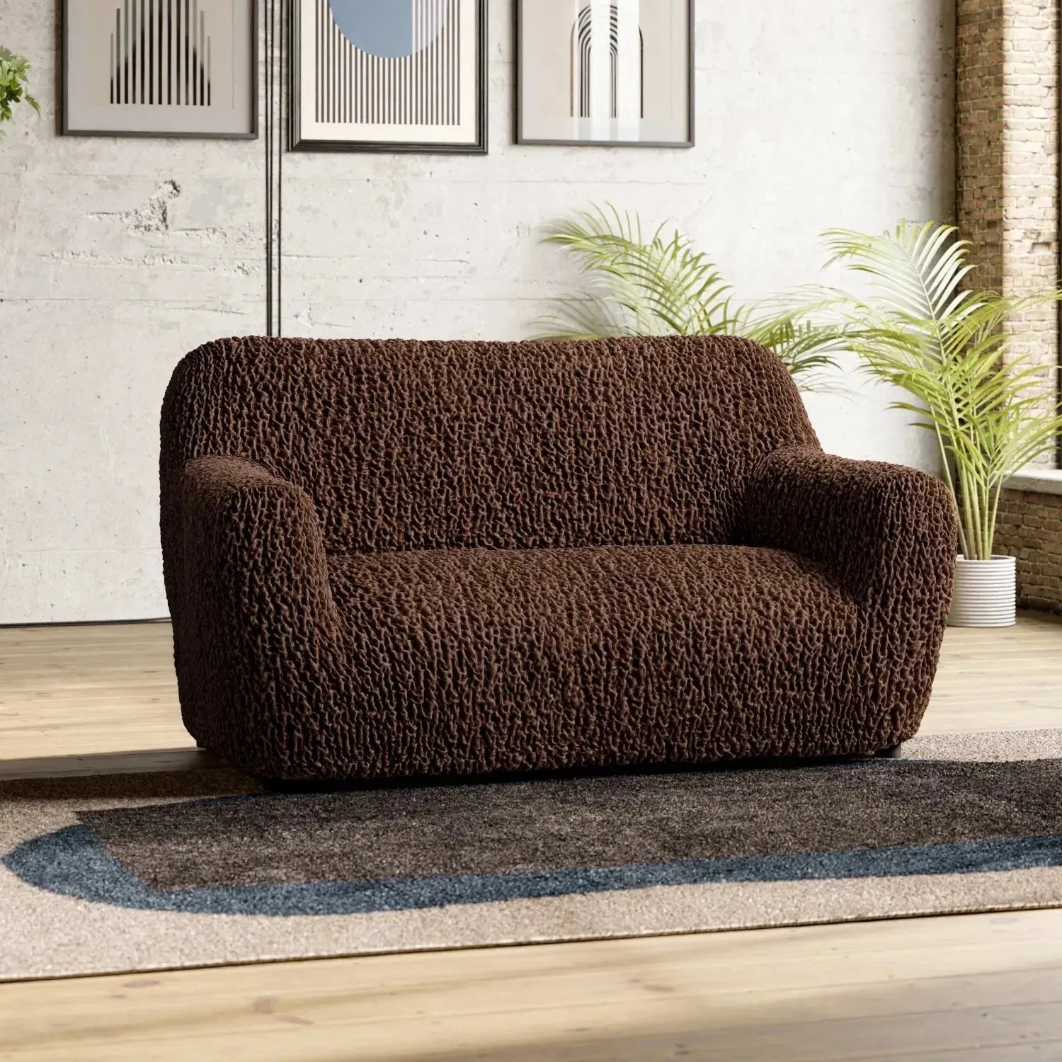 Goffrato Velvet 2-Seater Loveseat Slipcover - Soft Stretch Sofa Cover for Living Room, Bedroom & Dorm - Easy Wash & Anti-Slip Design
