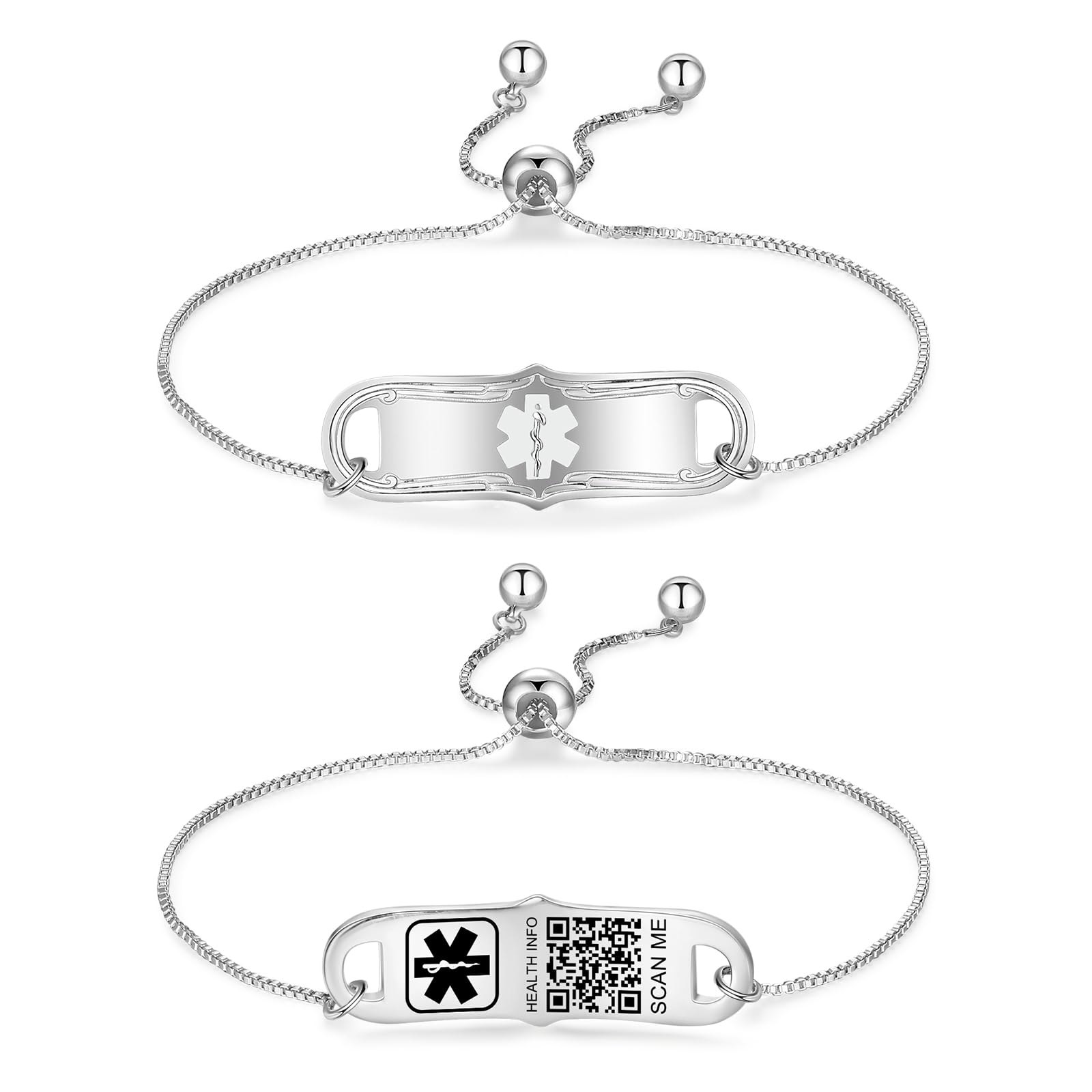 Upgraded QR Code Medical ID Bracelet for Women - Adjustable 7-9 Inch Sterling Silver Chain Link with Large Emergency Info Space - Perfect for Allergies, Diabetes & Emergency Medical Situations