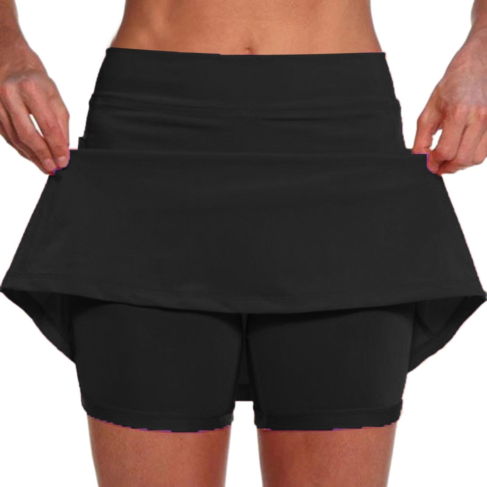 AMDBEL Women's Elastic Yoga Culottes - High Waist Athletic Skirt Shorts with Pockets for Running & Cycling