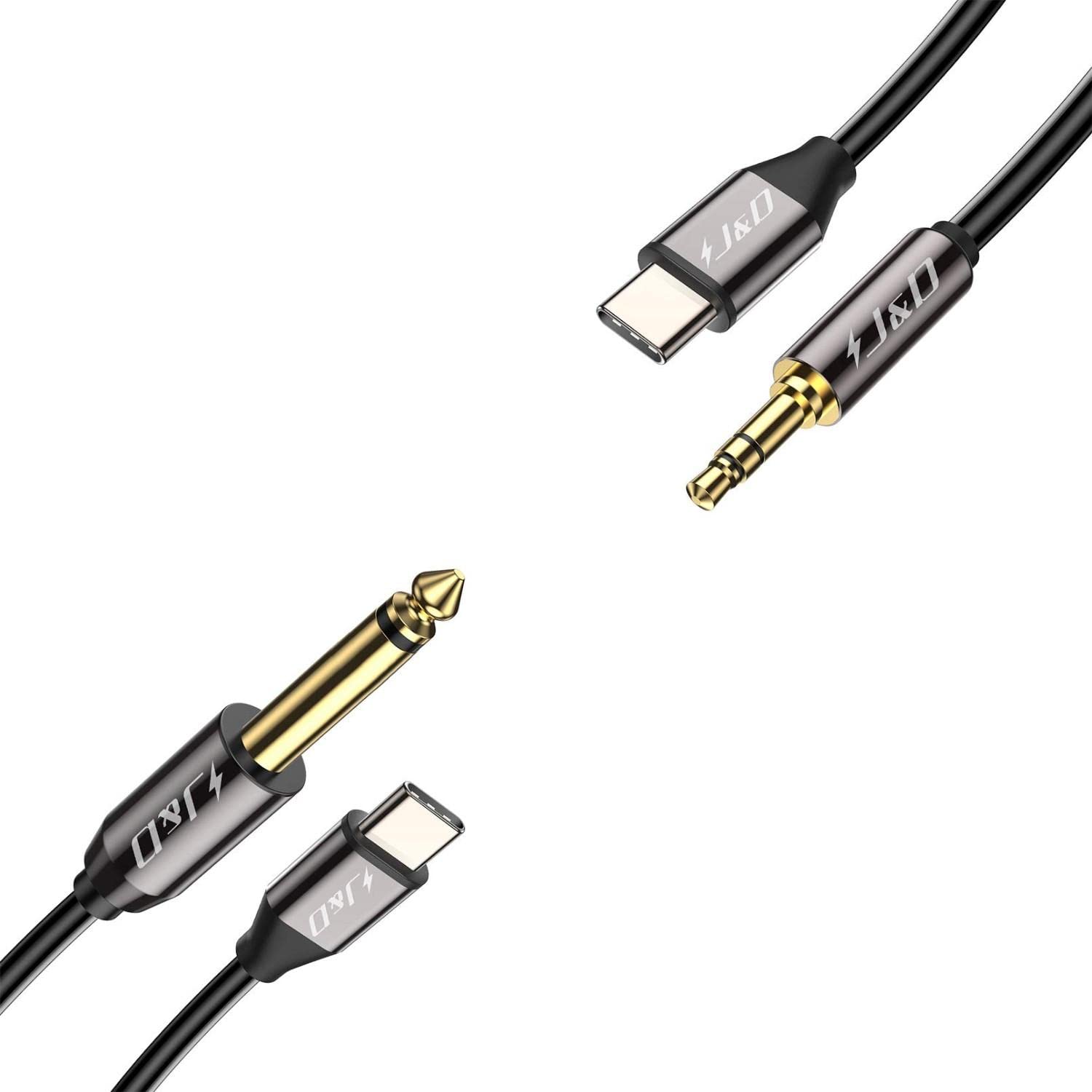 J&D USB C to 6.35mm TS Male Audio Cable - Gold Plated Connectors - 3.3ft/1m - Professional Studio & Guitar Equipment Connection for Musicians & DJs