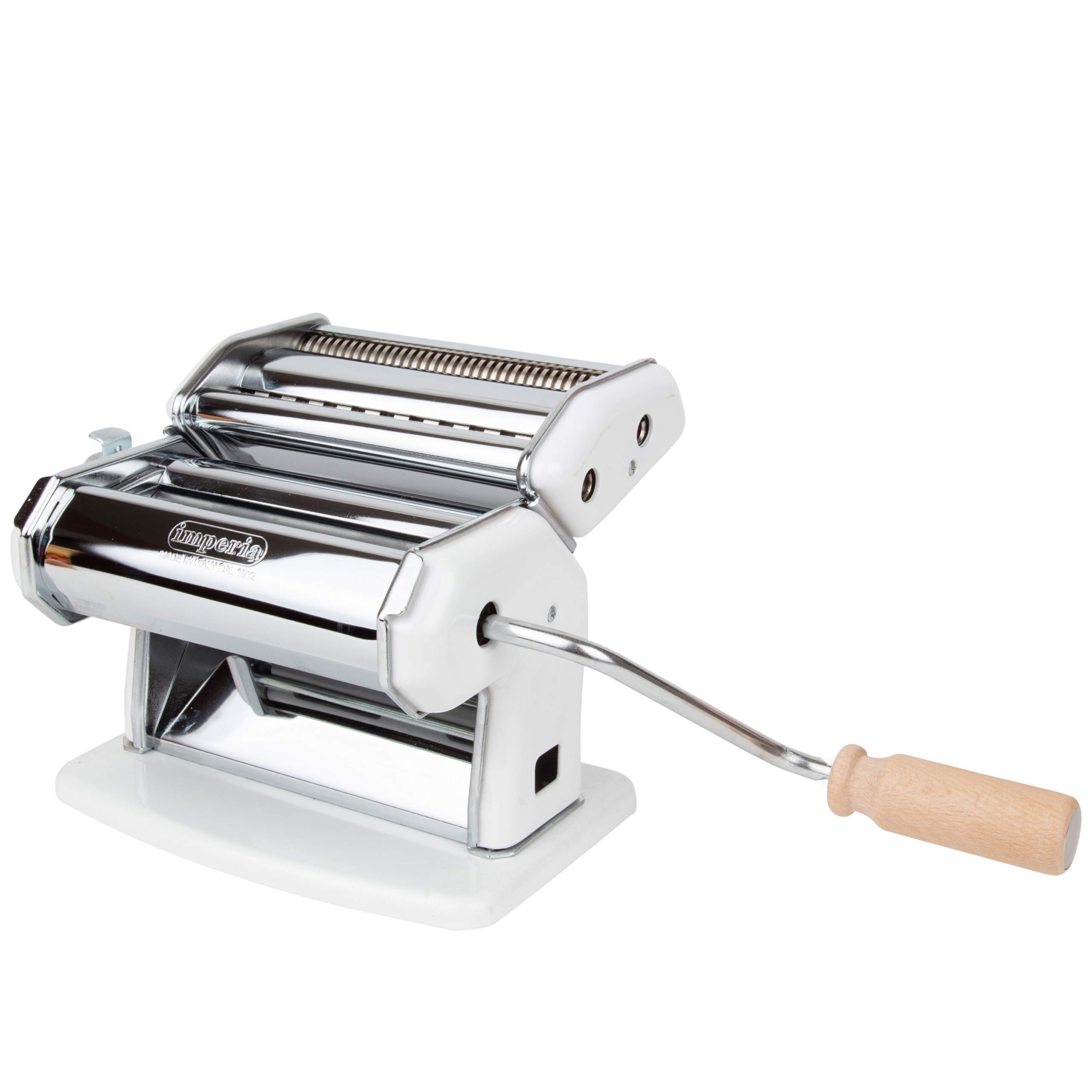 Premium Imperia Pasta Maker Machine - Authentic Italian Made Stainless Steel Pasta Machine with Easy Lock Dial & Wooden Handle for Homemade Pasta, Ravioli, Fettuccine - Perfect for Italian Cuisine, Holiday Cooking, Dinner Parties & Family Gatherings