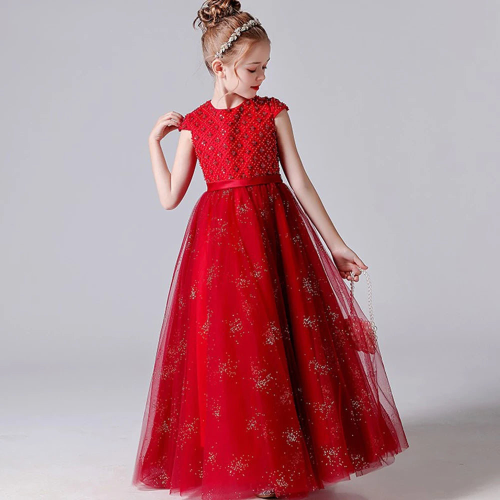 Sparkly Red Flower Girl Dress for Christmas & Weddings - Elegant Princess Gown for Pageants & Special Occasions | Perfect for Holiday Parties, Pageant Shows & Bridal Events