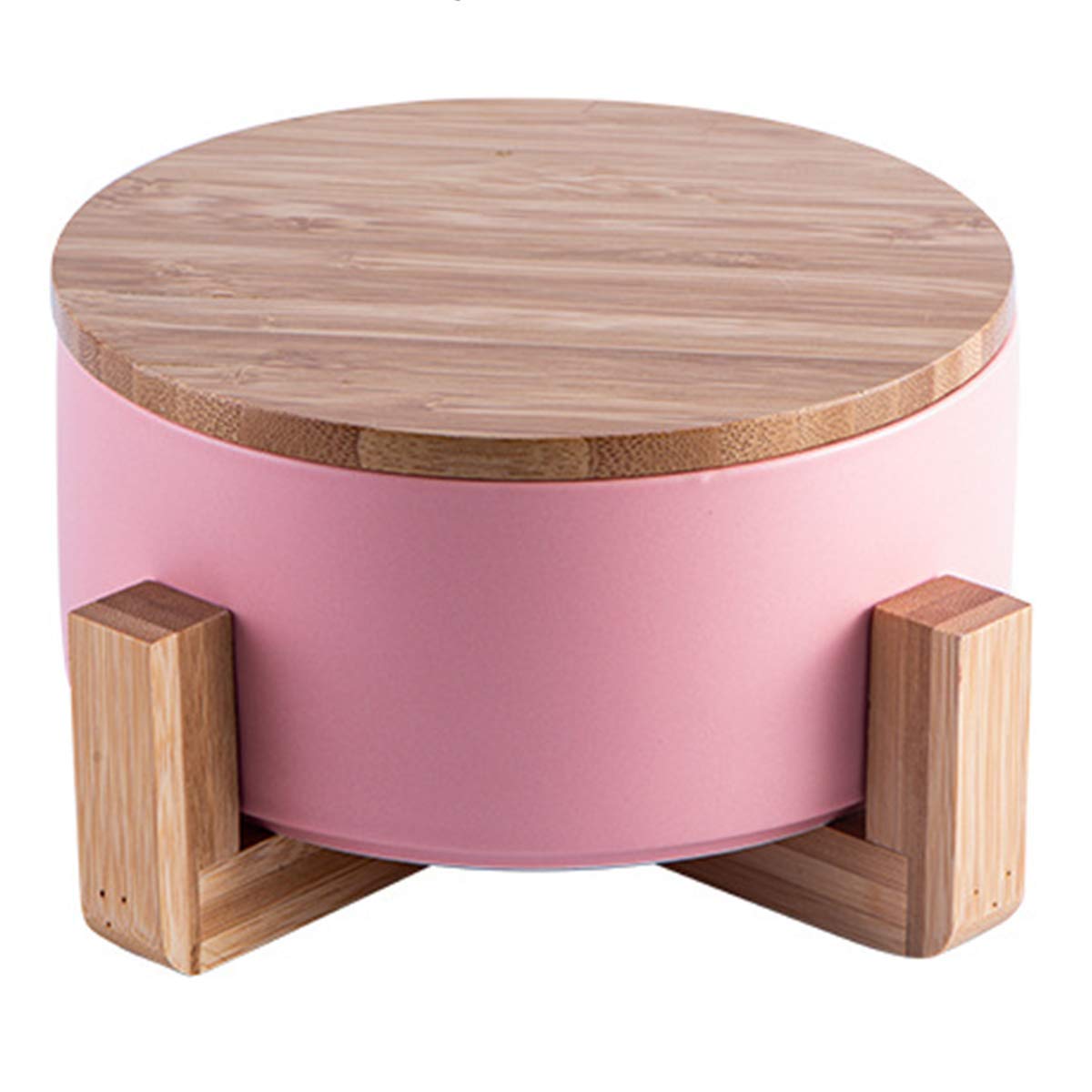 Ceramic Salad Bowl with Lid - Wooden Shelf Kitchen Rice Bowl, Fruit Bowl, Instant Noodle & Dessert Bowl - Pink | Perfect for Meal Prep, Snacking & Entertaining