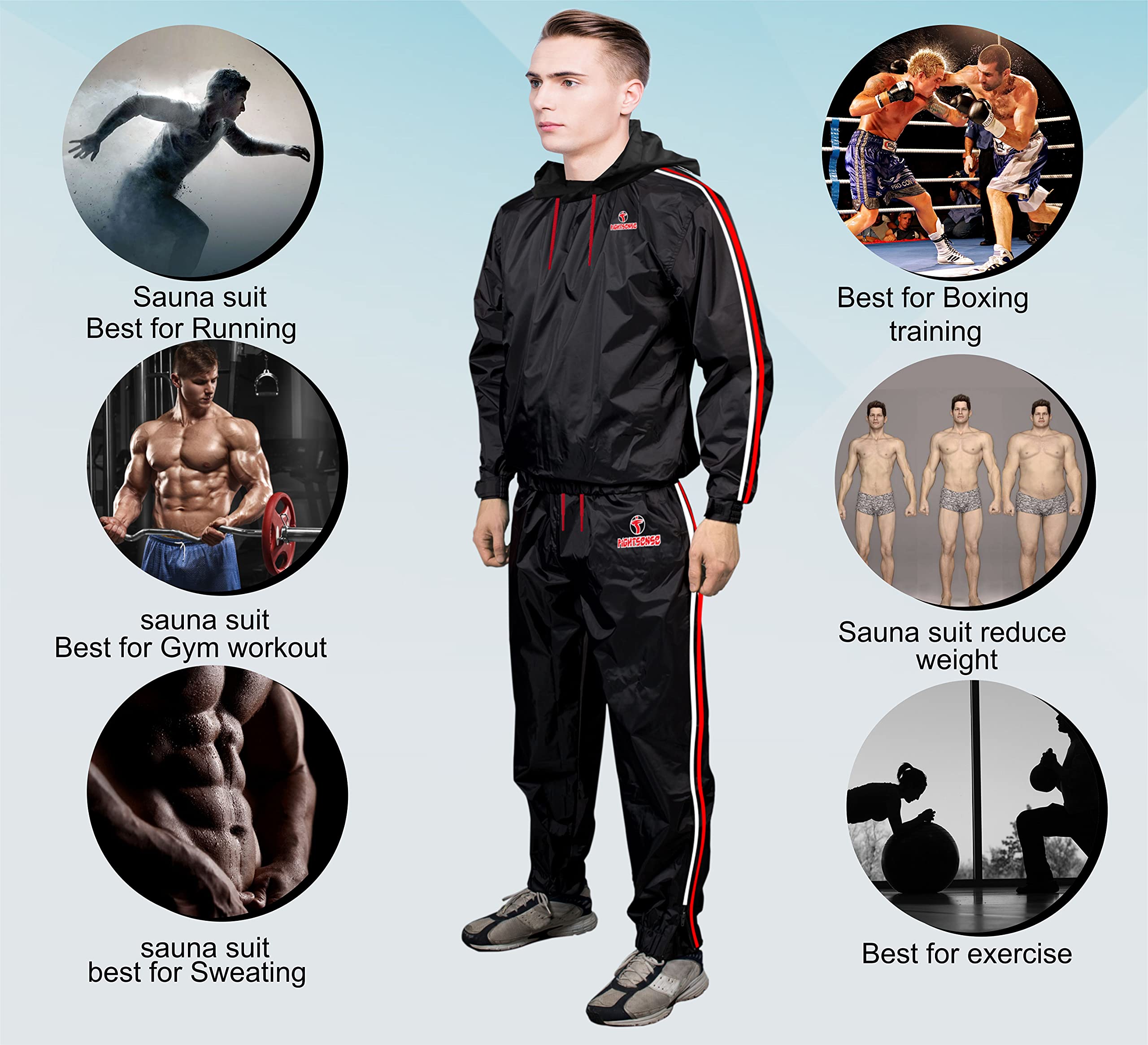FIGHTSENSE Sauna Suit for Men & Women - Waterproof Sweat Suit for Weight Loss, Workouts, Running & Boxing | Anti-Tear Fitness Gear for Hot Yoga, MMA Training & Home Exercise
