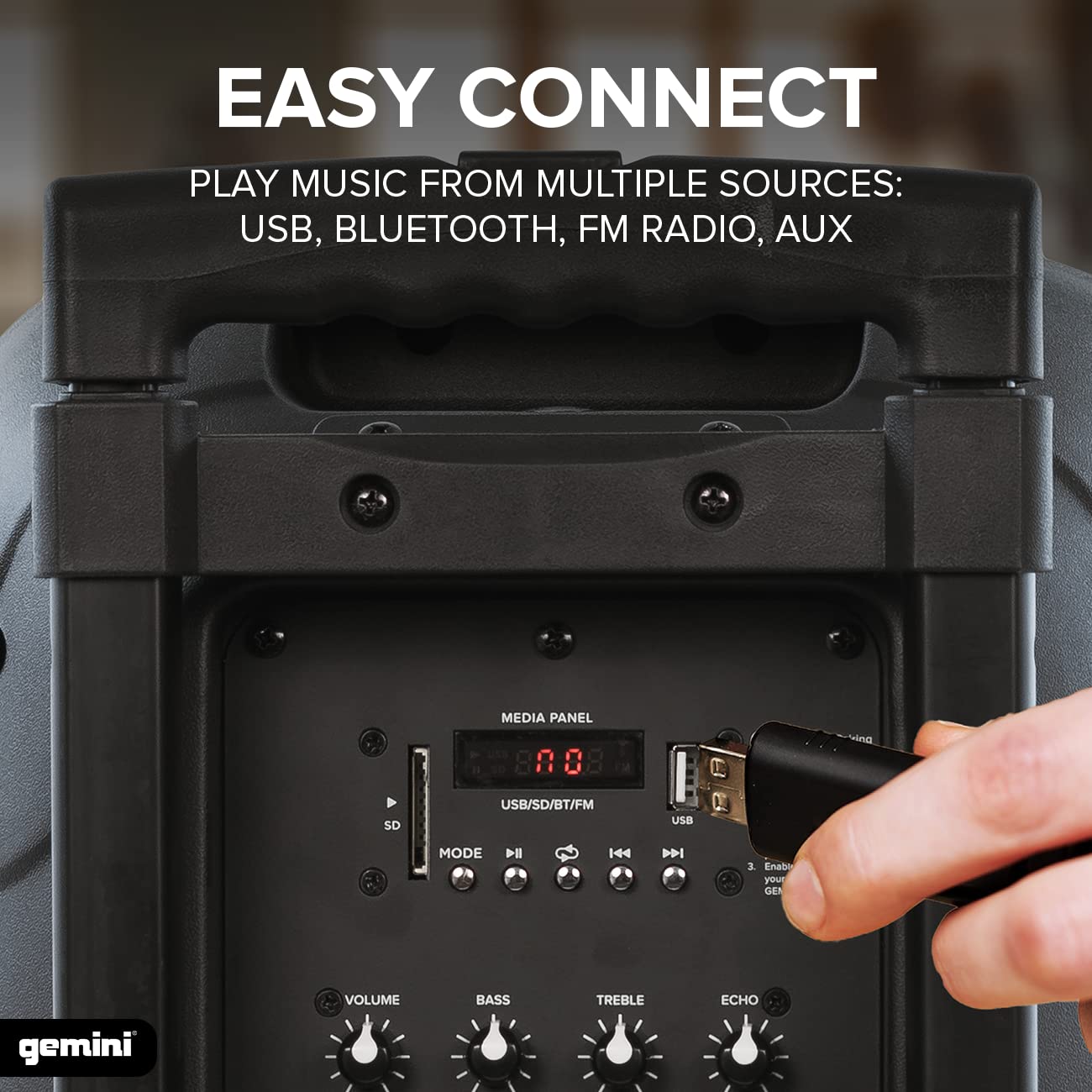 Gemini 10” 1000W Portable Bluetooth Speaker with Trolley Handle - Wireless Battery-Powered PA System with Mic/Guitar Inputs & Echo Effect for Outdoor Events, Parties, DJ Gigs, Street Performances & Music Classes | Perfect for Live Performances, Karaoke Nights & Mobile Sound Solutions