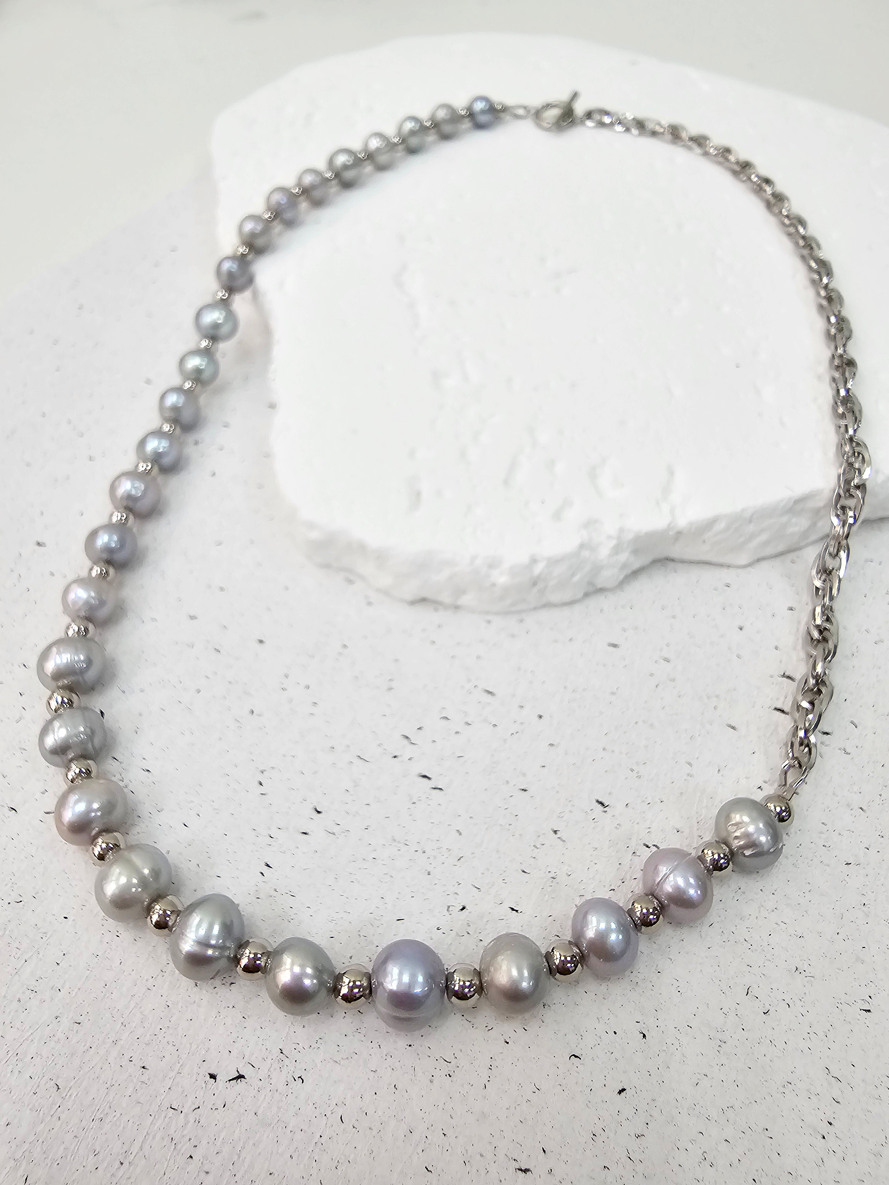 Grey Freshwater Pearl Necklace for Men with Chain - Elegant & Durable Jewelry Gift for Him - Perfect for Weddings, Anniversaries & Formal Events