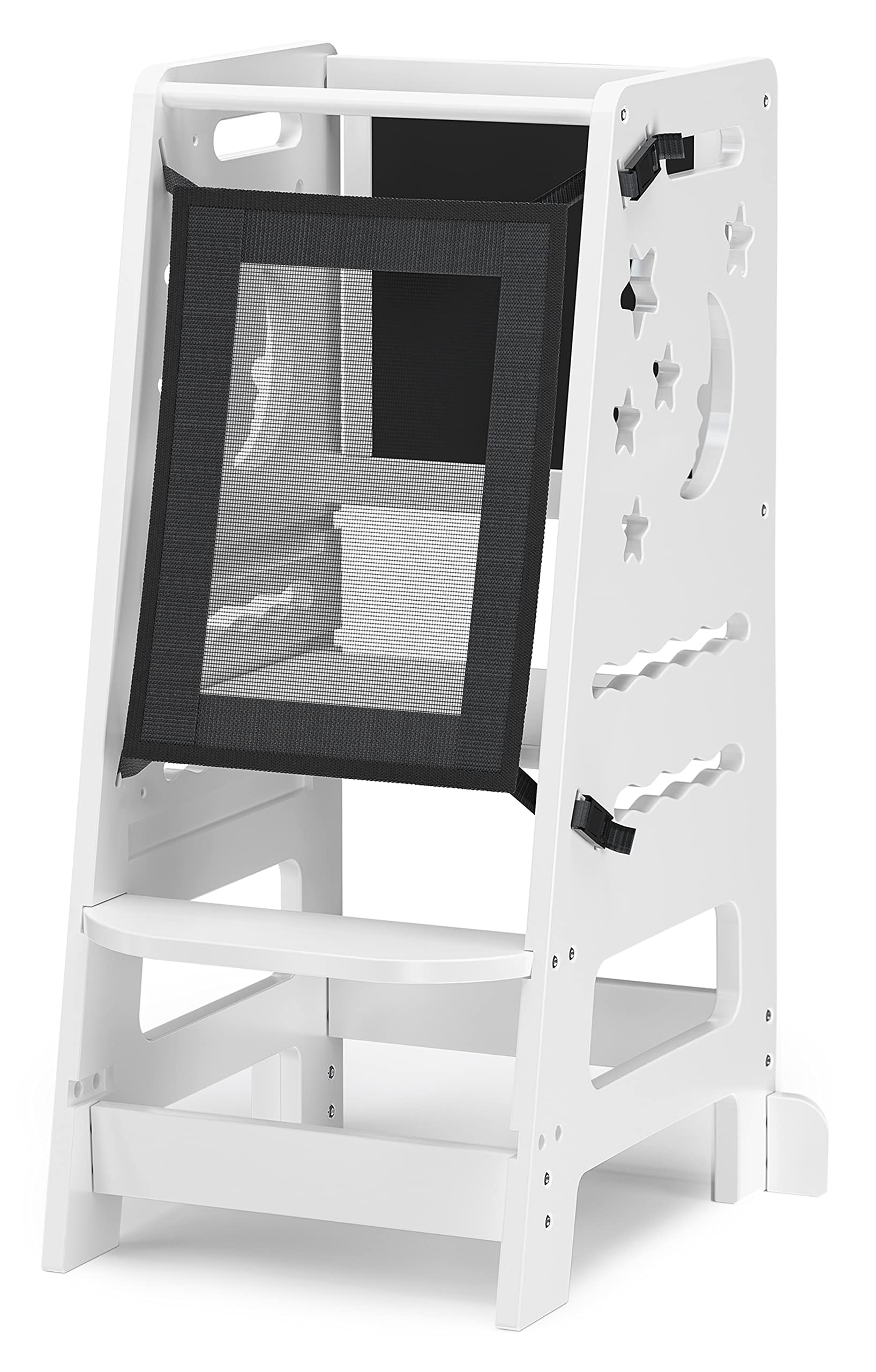 TOETOL Adjustable Bamboo Toddler Step Stool - Kids Learning Tower Helper with Black & White Activity Board | Safe Kitchen Stool for Cooking, Baking & Playtime | Eco-Friendly Toddler Stool for Montessori Learning