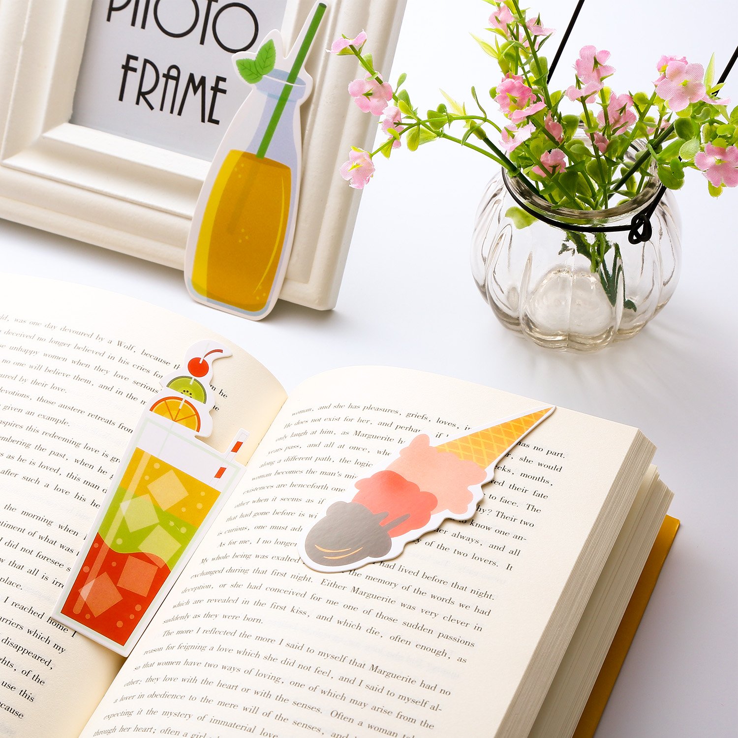 Blulu 60-Piece Summer Bookmark Set - Cute Cold Drink & Dessert Themed Colorful Bookmarks for Students & Adults - Perfect for Reading, Book Clubs, and Summer Reading Programs
