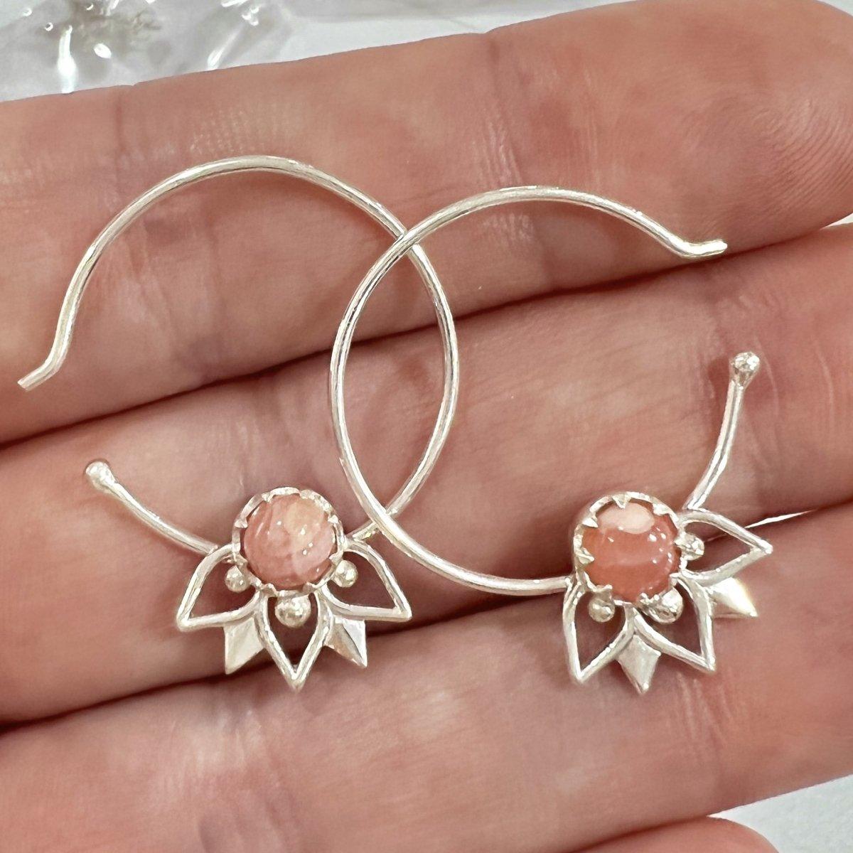 Laihas Inflorescence Rhodochrosite Hoop Earrings for Women - Natural Gemstone Dangle Earrings - Elegant Rose Quartz Jewelry Gift for Her - Perfect for Weddings, Parties & Special Occasions
