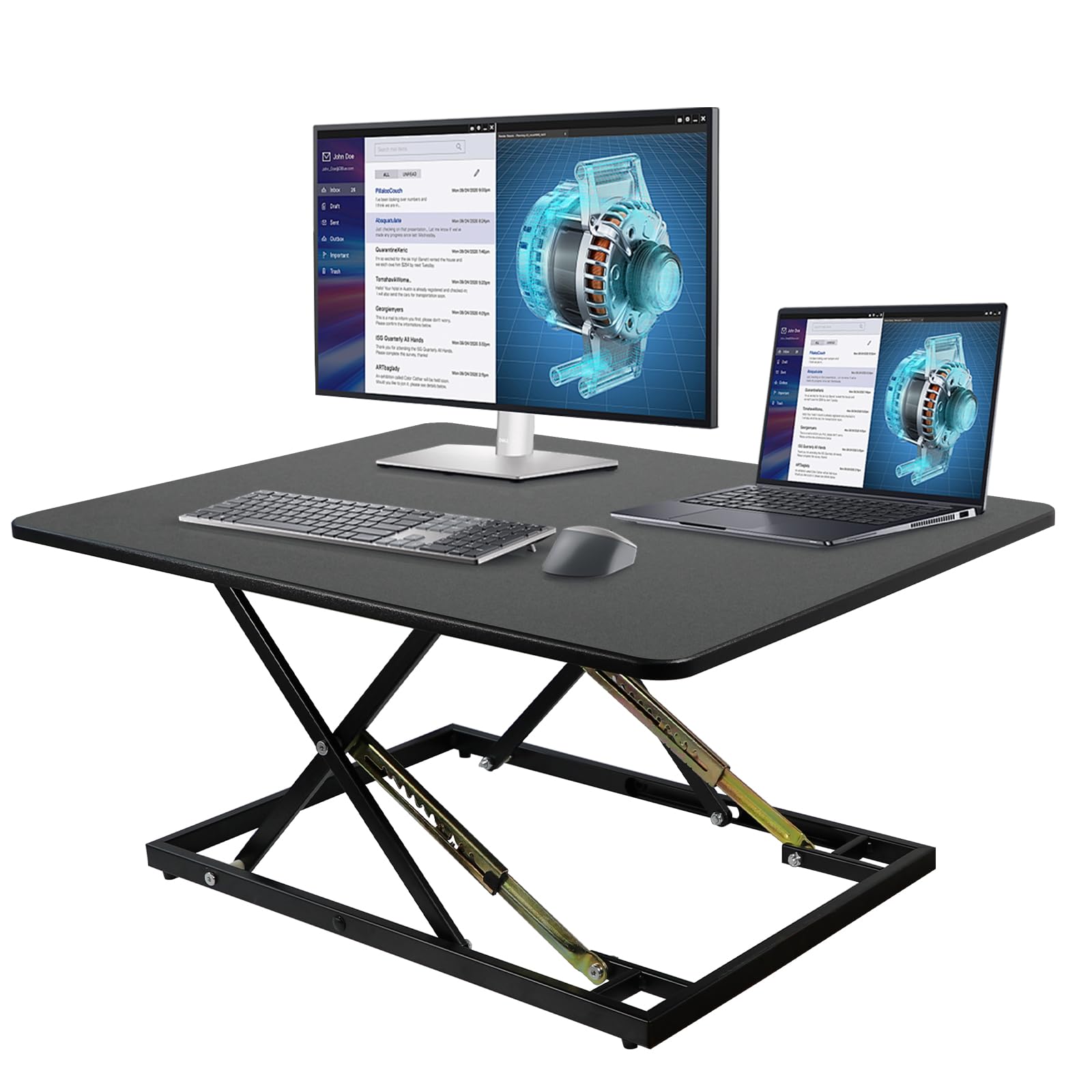 32in Height Adjustable Standing Desk Converter - Sit Stand Workstation for Home Office, Fully Assembled Monitor & Laptop Riser (Black) | Perfect for Ergonomic Work Setup, Video Conferencing and Dual Monitor Workspaces
