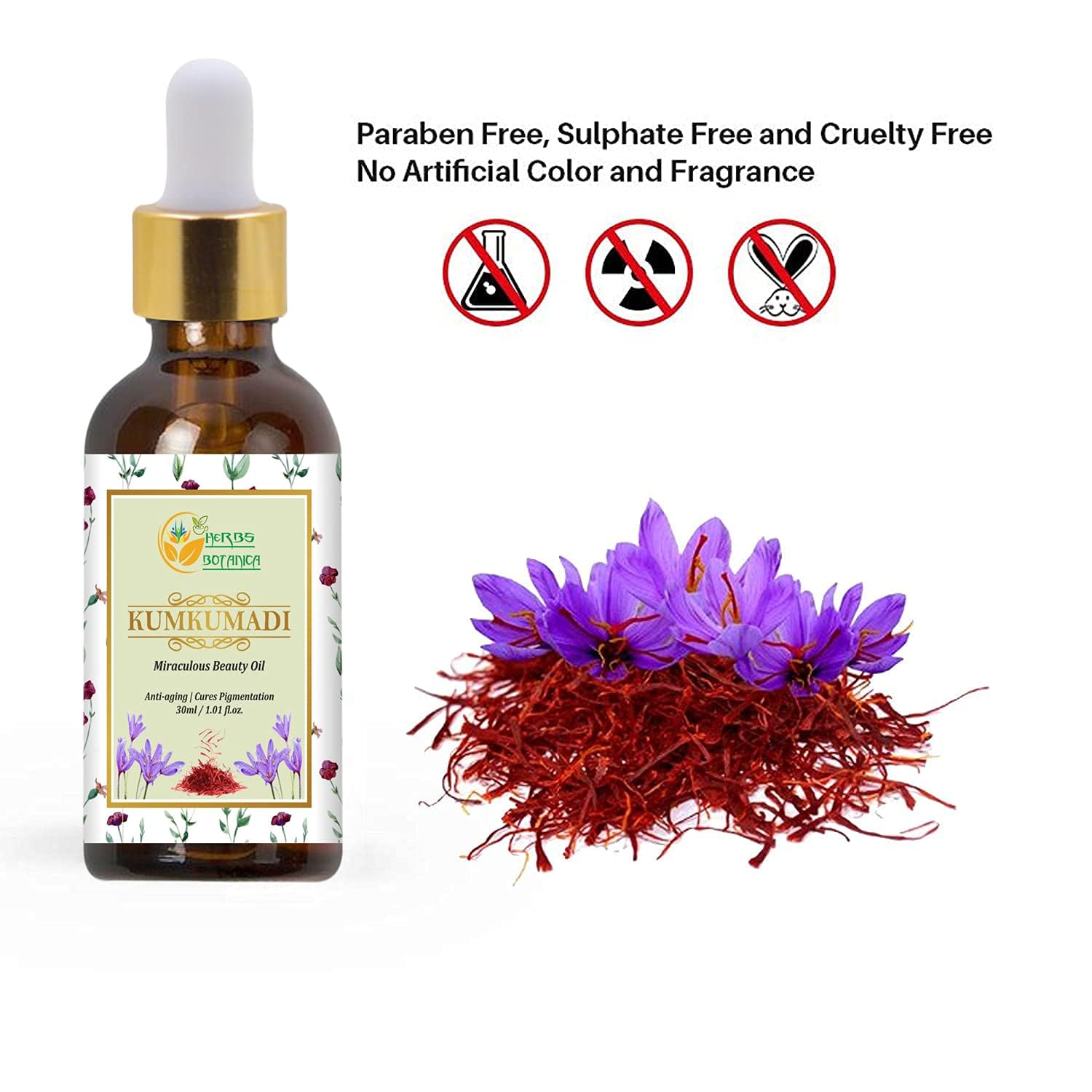 Pure Ayurvedic Saffron Face Oil with 26 Herbs - 30ml Natural Serum & Moisturizer for Glowing Skin - Perfect for Night Routine & Anti-Aging Care
