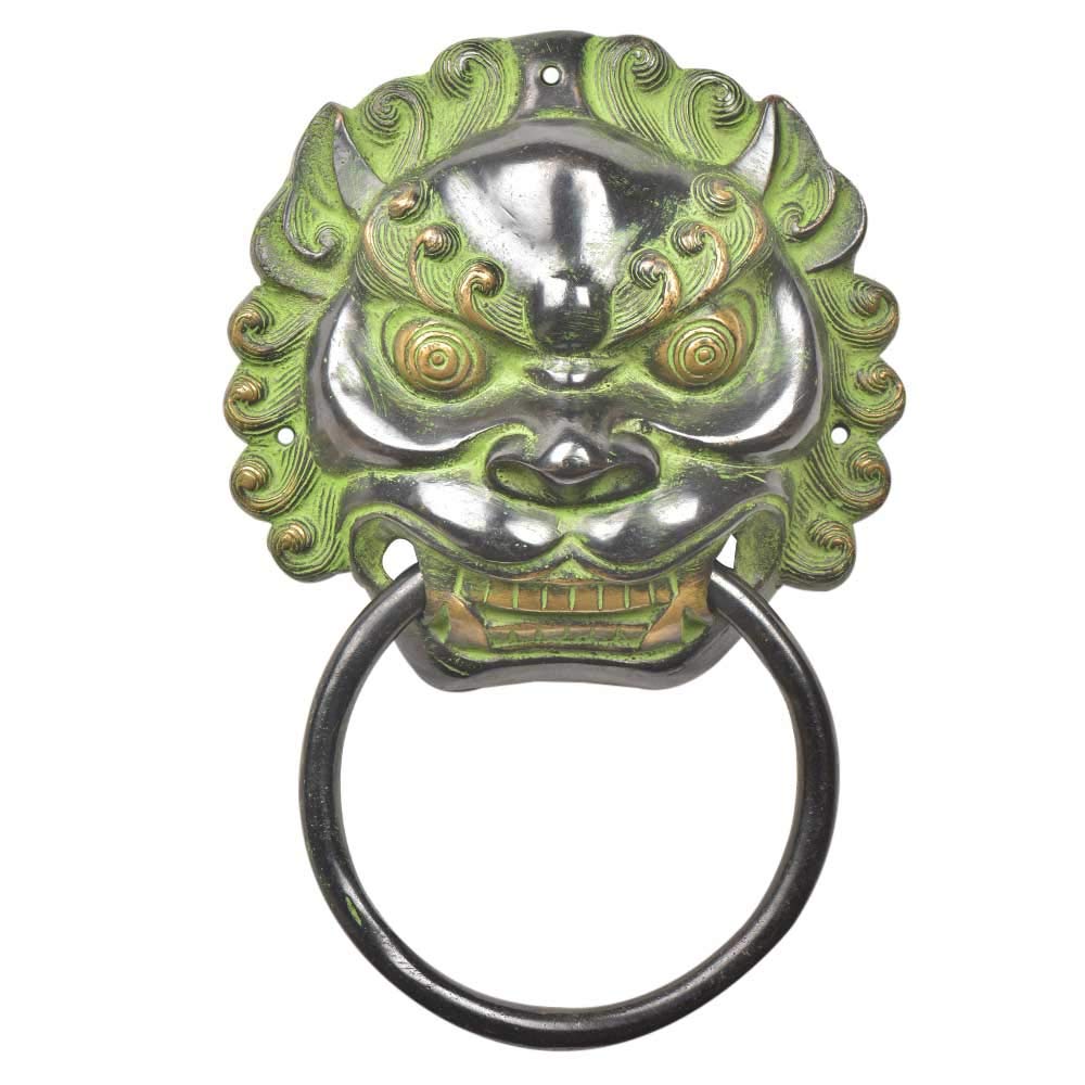 Handcrafted Indian Brass Guardian Lion Door Knockers - Elegant Home Entrance Decor (10 Inches) - Traditional Door Accessories for Housewarming Gifts & Feng Shui Protection