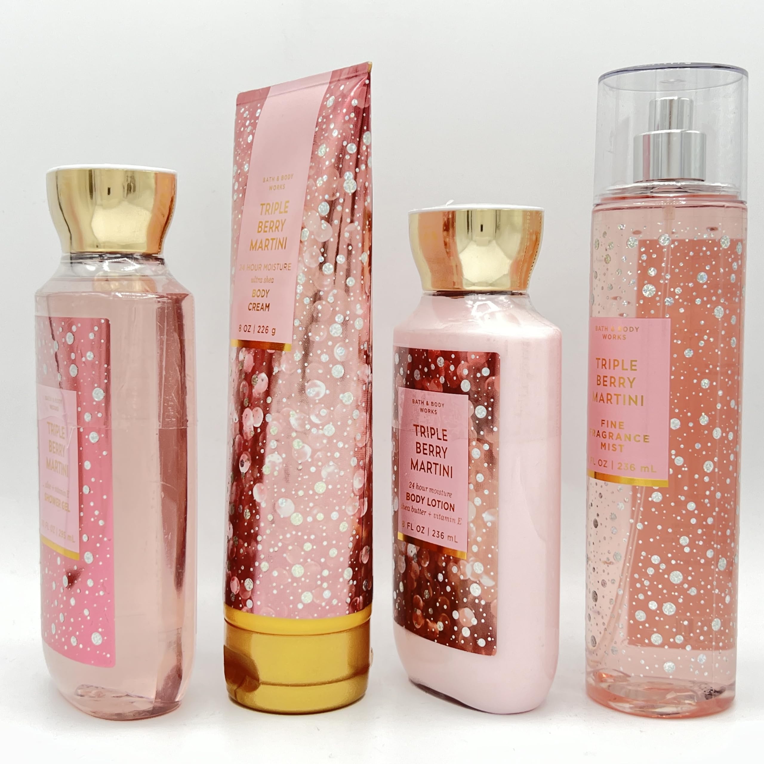 Triple Berry Martini Bath & Body Gift Set - 4 Piece Bundle with Shower Gel, Body Cream, Nourishing Lotion & Fragrance Mist | Luxurious Skincare Routine for Women, Perfect for Gifts & Self-Care