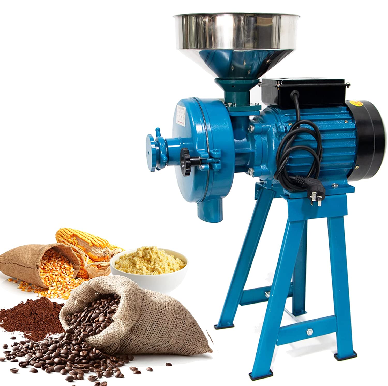 H&ZT 110V Electric Corn Grinder Machine - 3000W 2-in-1 Grain Mill for Flour, Rice, Wheat, Coffee & Maize | Wet & Dry Cereals Grinder with Funnel | Perfect for Home Baking, Animal Feed & Commercial Use