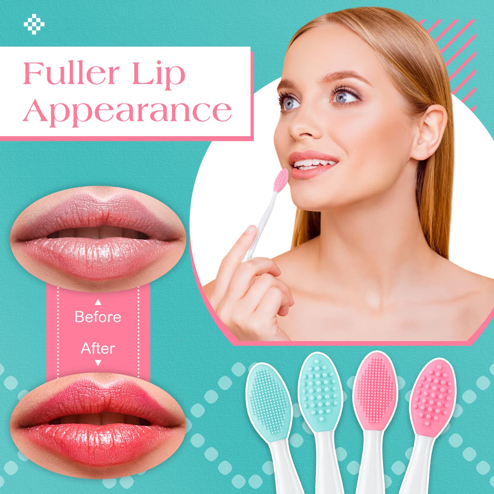 24 Pcs Silicone Exfoliating Lip Brush Set with Storage Case - Double Sided Lip Scrubber & Soft Face Cleansing Applicator for Plump, Smooth Lips (Pink & Green) | Perfect for DIY Lip Care & Makeup Removal