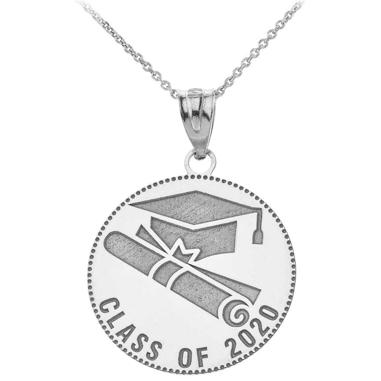 925 Sterling Silver Personalized Graduation Pendant Necklace - Class of 2020 Diploma & Cap Charm - Perfect Gift for High School & College Graduates