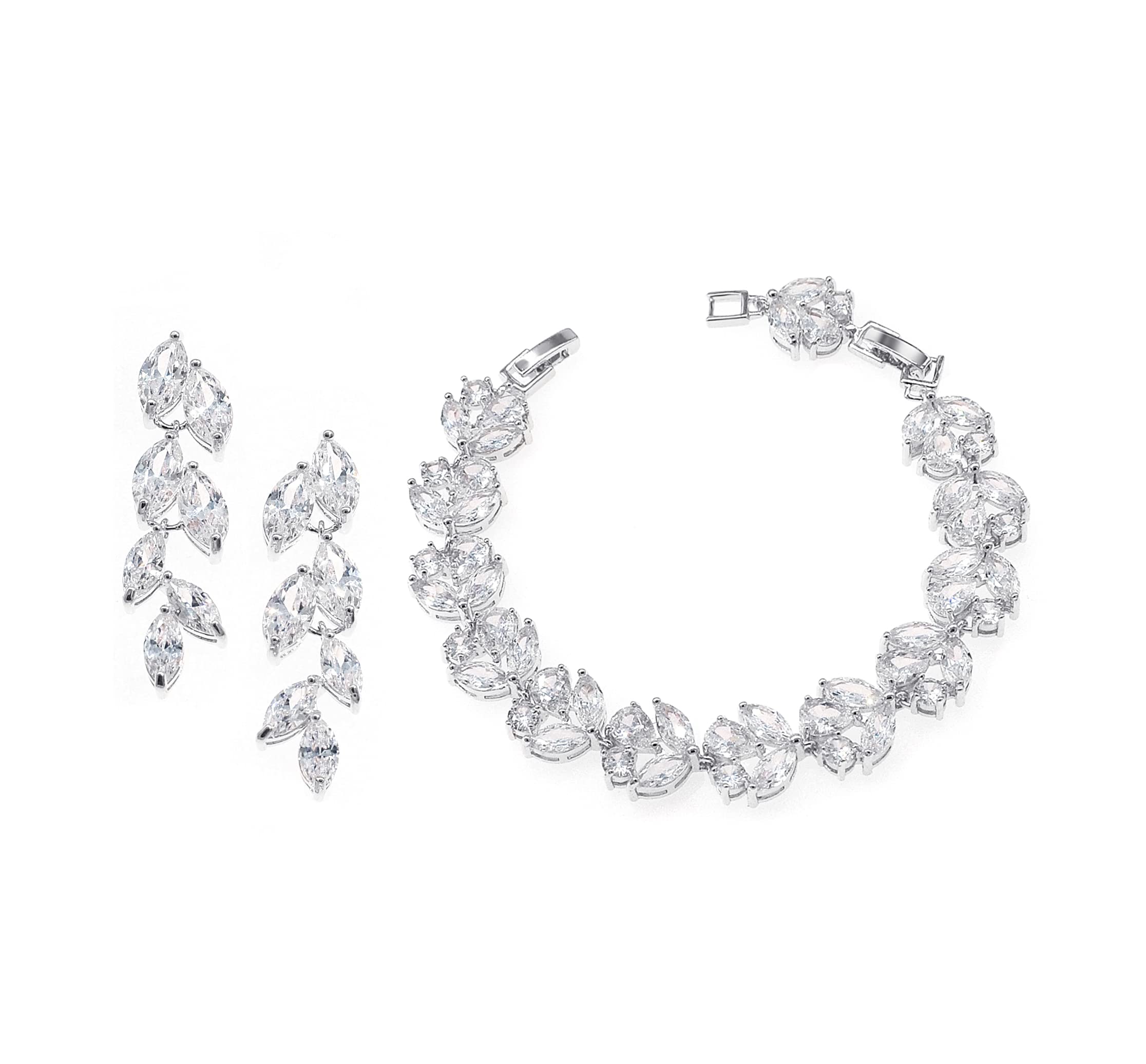 UDYLGOON UDORA Cubic Zirconia Leaf Earrings & Bracelet Set - Elegant Bridal Jewelry for Wedding, Prom, Bridesmaid Gifts | Perfect for Formal Events, Anniversary & Evening Occasions