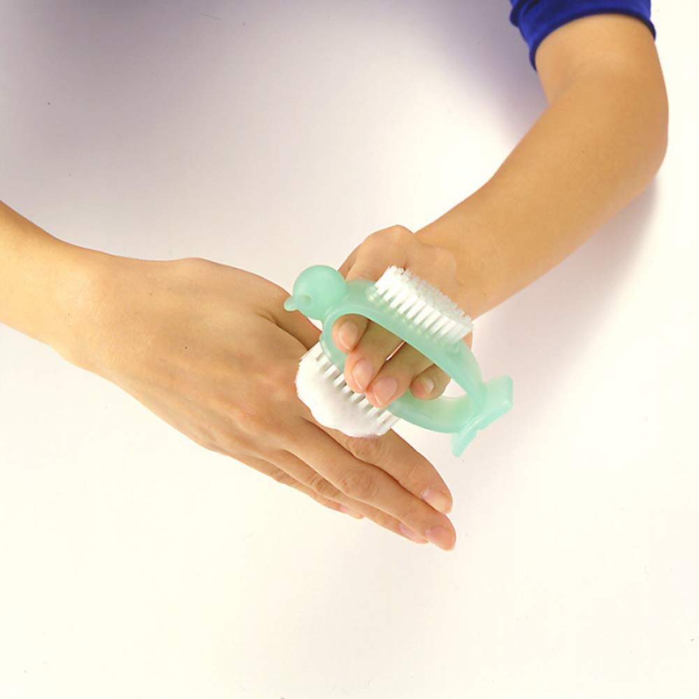 AZ950g Hand Wash Brush with Nail Care - Cute Penguin Green Design, Standing Clean Storage for Bathroom & Kitchen Sink Organization