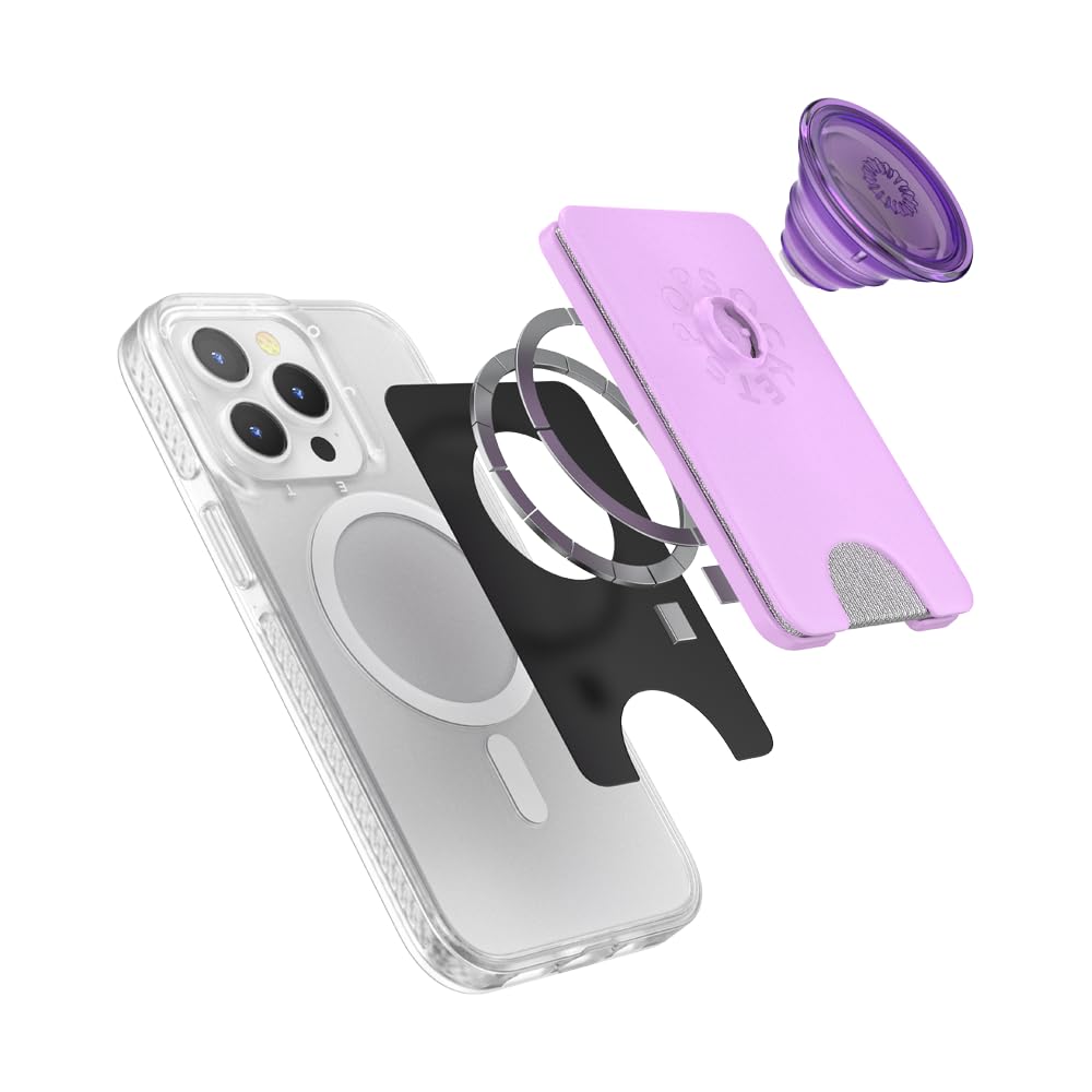 PopSockets MagSafe® Phone Wallet - Expandable Grip & Adapter Ring, Wireless Charging Compatible Card Holder for iPhone (Lavender) | Perfect for Travel, Commuting & Hands-Free Convenience