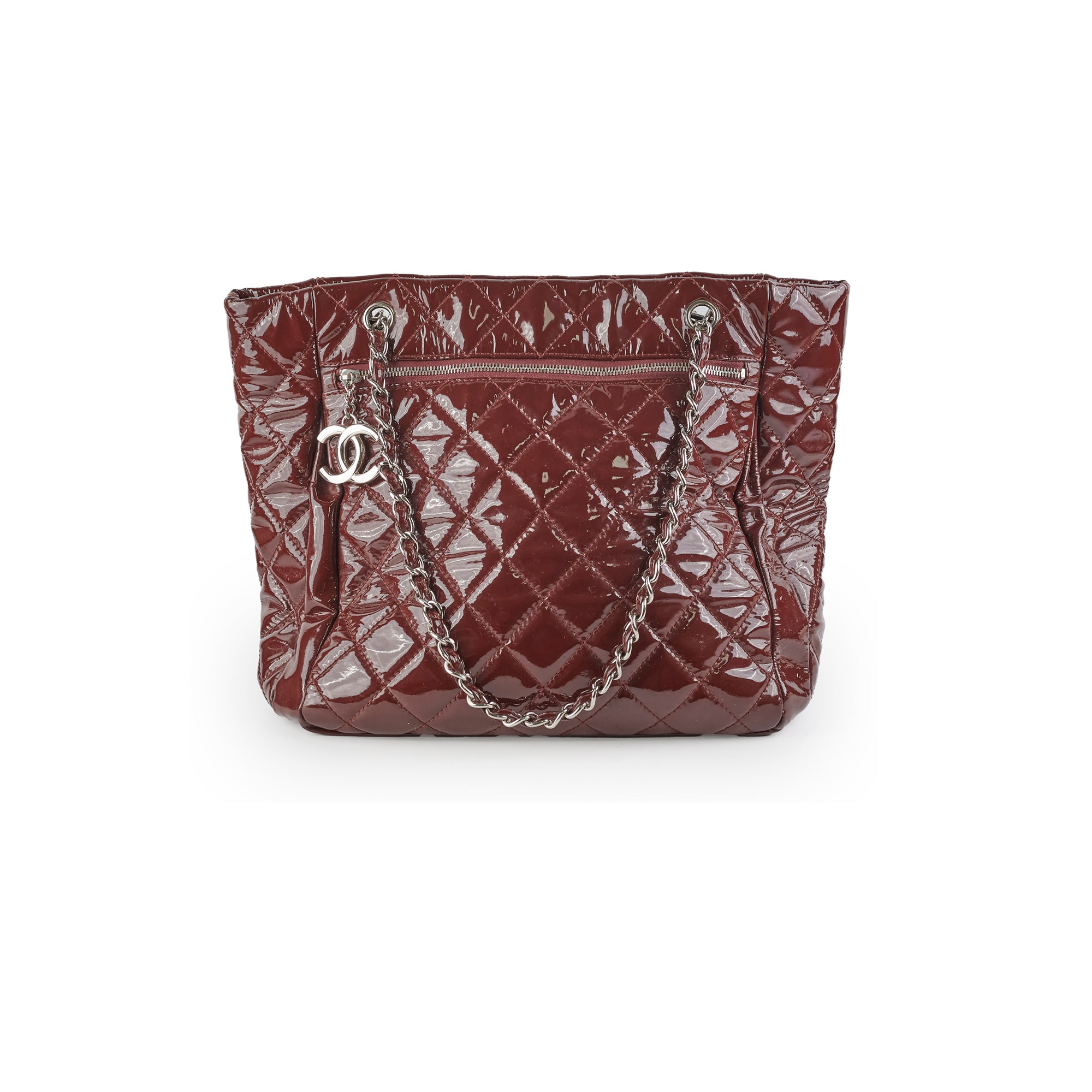 Chanel Quilted Patent Leather Large Tote Bag in Burgundy - Luxury Designer Handbag for Women, Perfect for Work, Travel & Everyday Use