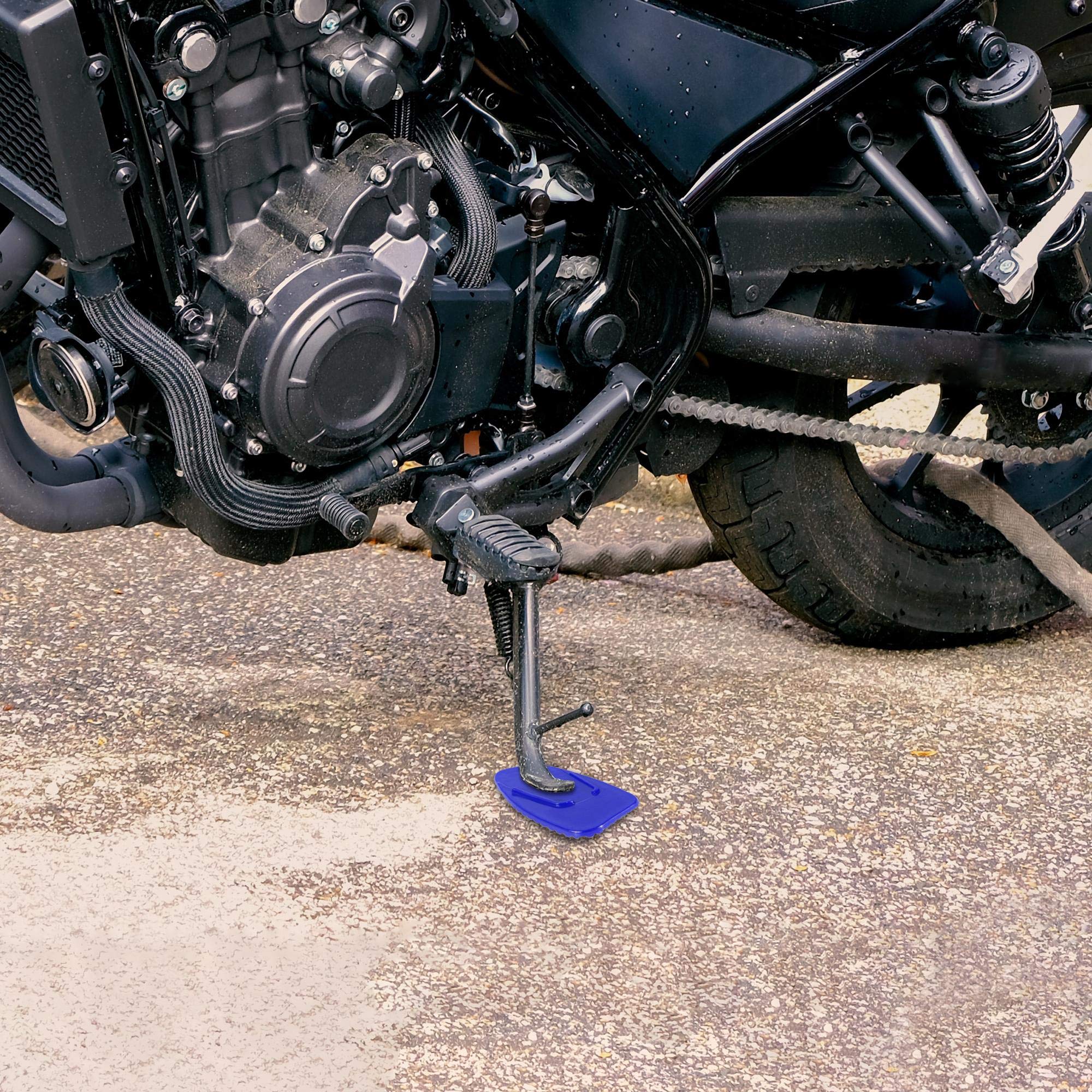 F FIERCE CYCLE Motorcycle Kickstand Pad - Heavy Duty Support Plate for Parking Stand, Side Stand Extension (Blue) - Prevent Sinking on Soft Ground, Ideal for Dirt Bikes & Cruisers