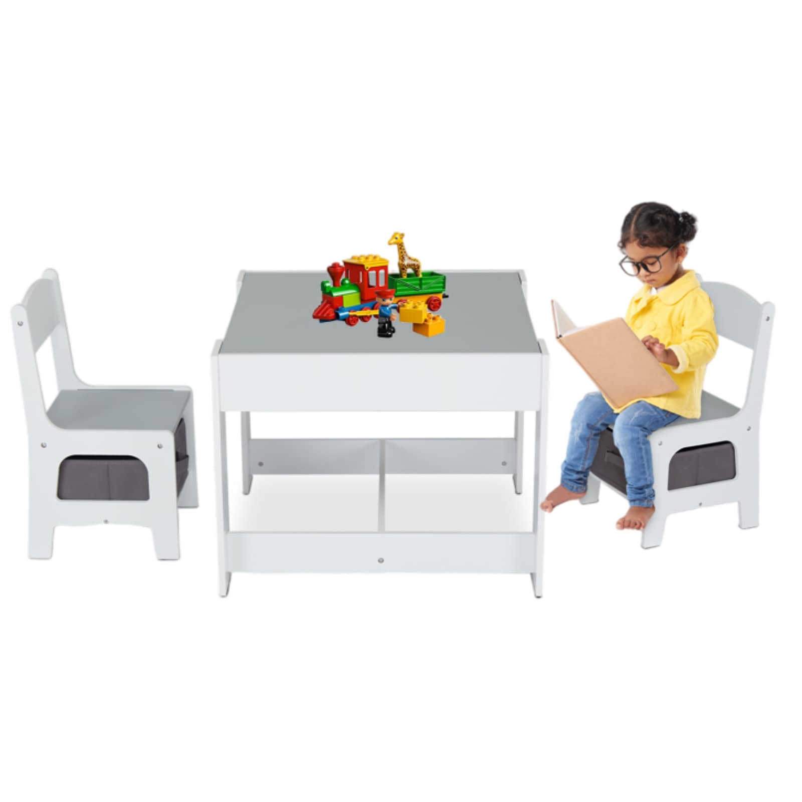 Kinbor Kids 3-in-1 Activity Table & Chairs Set with Detachable Blackboard & Storage Drawer - Perfect for Arts & Crafts, Snack Time, Homework - Ideal for Playrooms, Preschools & Home Learning Spaces