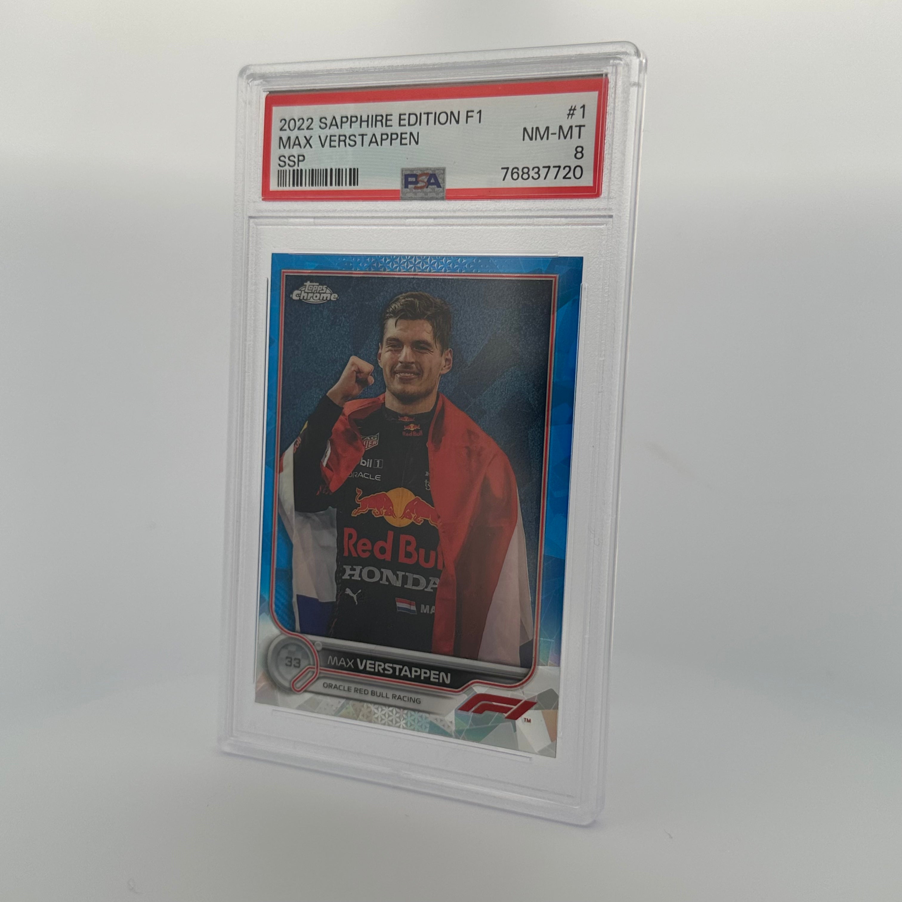 PSA 8 Graded MAX VERSTAPPEN #1 SAPPHIRE EDITION SSP Trading Card - Rare Collectible for F1 Fans, Sports Memorabilia Enthusiasts & Investment Collectors (Perfect for Display, Trading or Gifting)