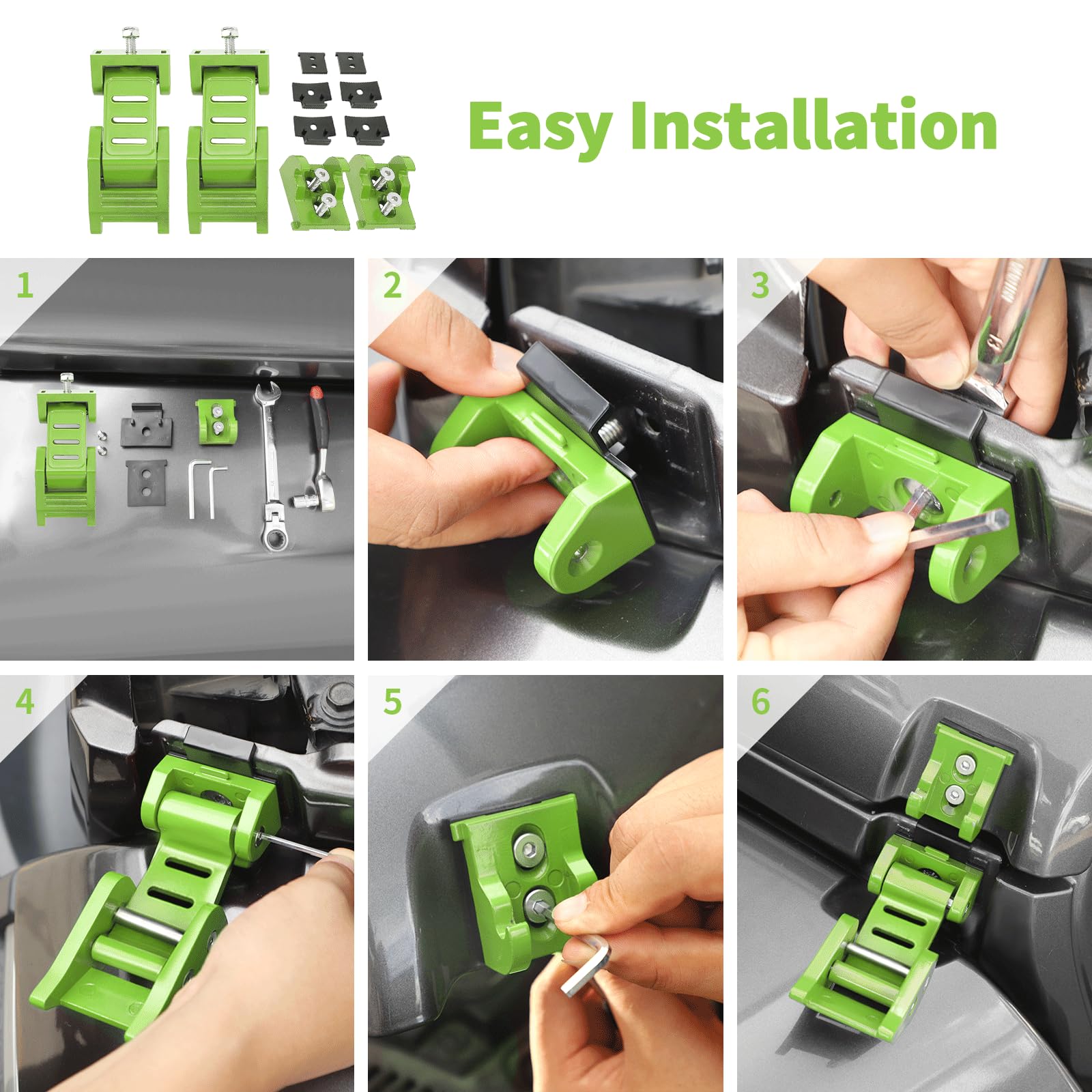 Stainless Steel Hood Latch Kit for 2007-2018 Jeep Wrangler JK/JKU & 2018-2025 JL/JLU/Gladiator JT - Durable Green Exterior Accessories for Off-Roading & Adventure