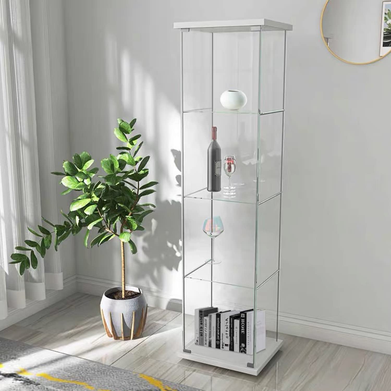 Modern 4-Tier Glass Display Cabinet with Clear Door - 5mm Tempered Glass Curio Cabinet for Collectibles & Decor - Floor Standing Showcase 17