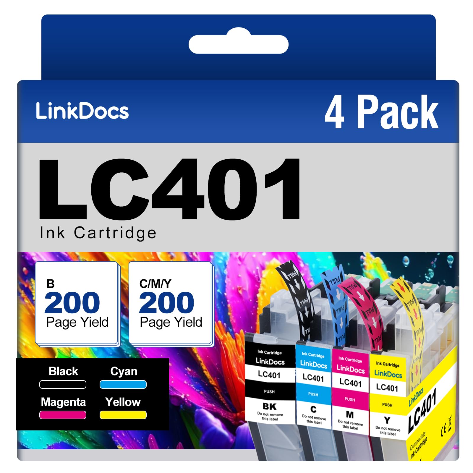 Brother LC401 LC401XL Ink Cartridges Replacement - 4 Pack (Black, Cyan, Magenta, Yellow) Compatible with Brother MFC-J1010DW, MFC-J1170DW, MFC-J1012DW Printers | Ideal for Home Office Printing, School Projects & Small Business Documents