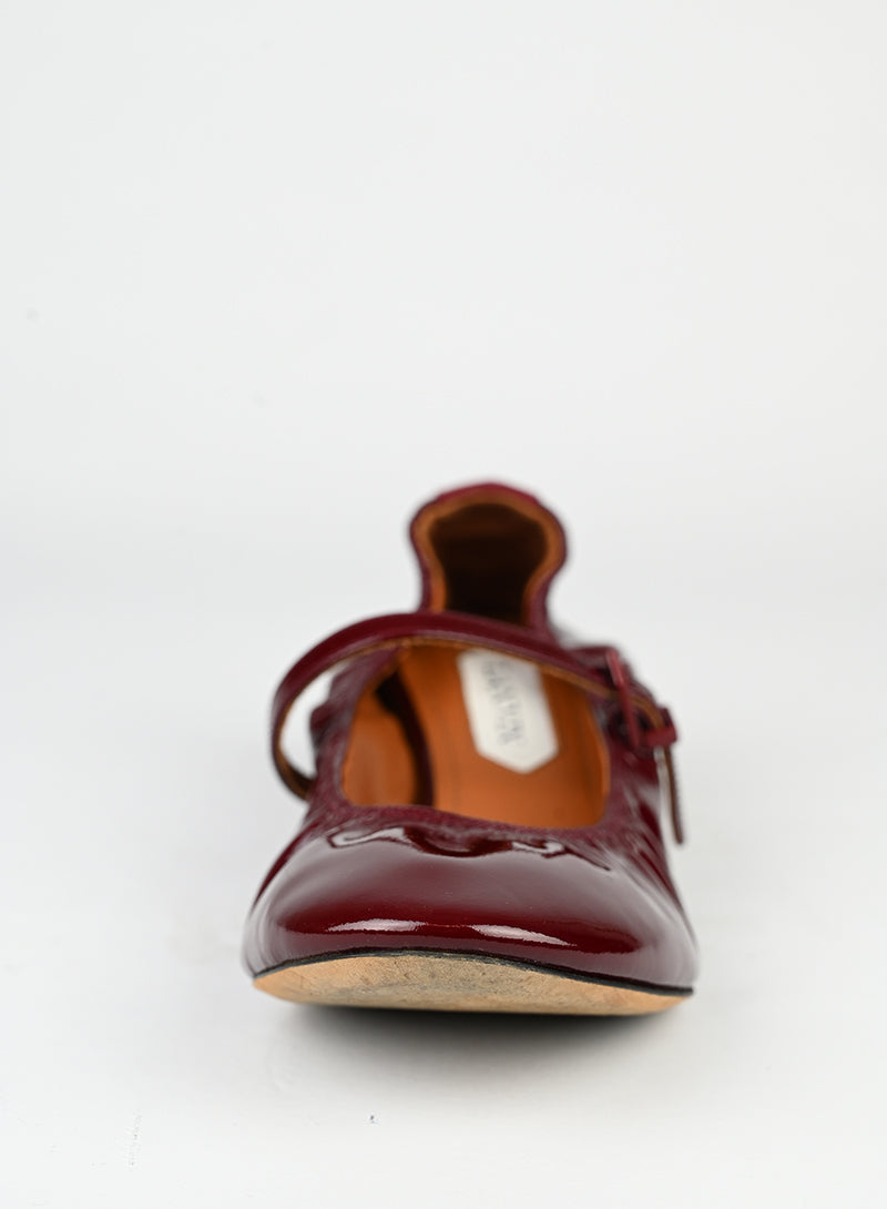 Lanvin Bordeaux Mary Jane Shoes Size 37 - Elegant Women's Flats for Work, Party & Special Occasions