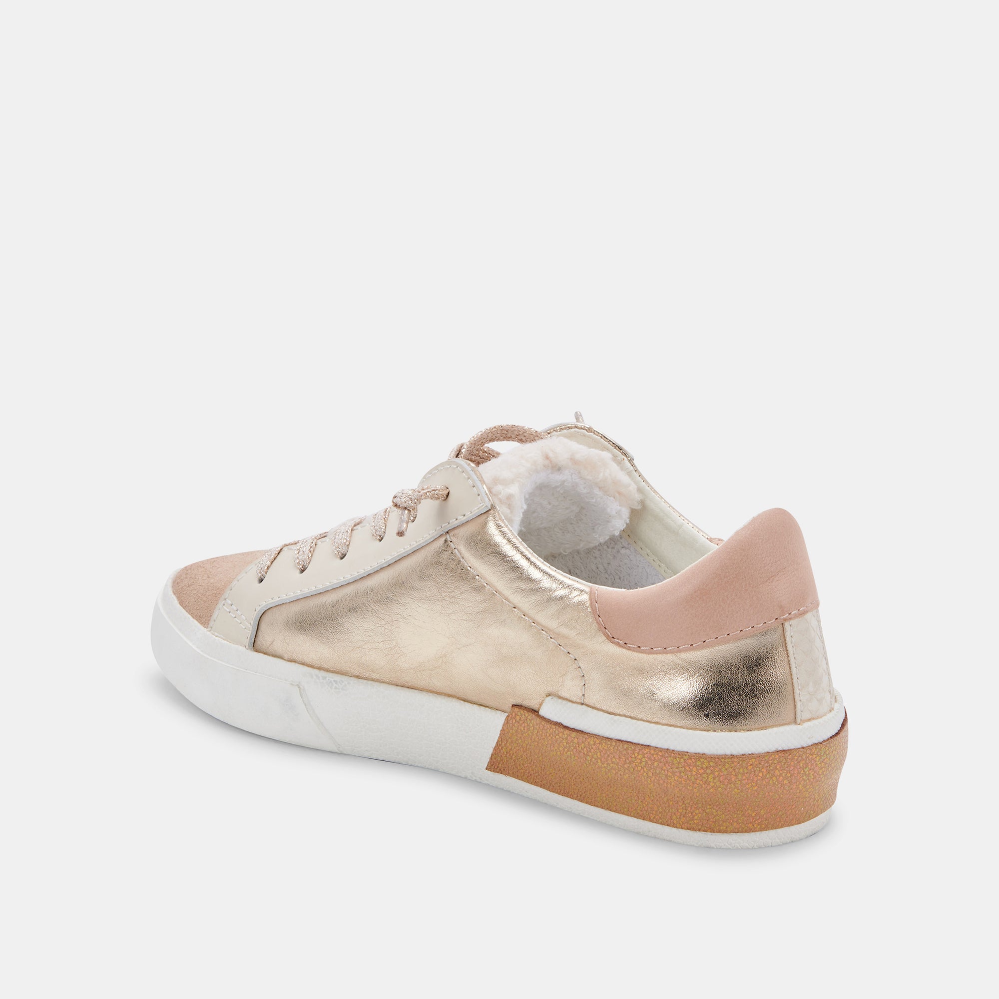 ZINA Plush Sneakers for Women - Gold Leather Comfortable Walking Shoes - Perfect for Casual Wear, Gym & Travel