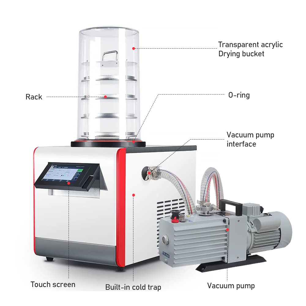 HNZXIB 0.12㎡ -60℃ Vacuum Freeze Dryer with Rotary Vane Pump | Compact Desktop Lyophilizer for Home & Lab Use | Perfect for Food Preservation, Pharmaceuticals & Biological Samples (110V)