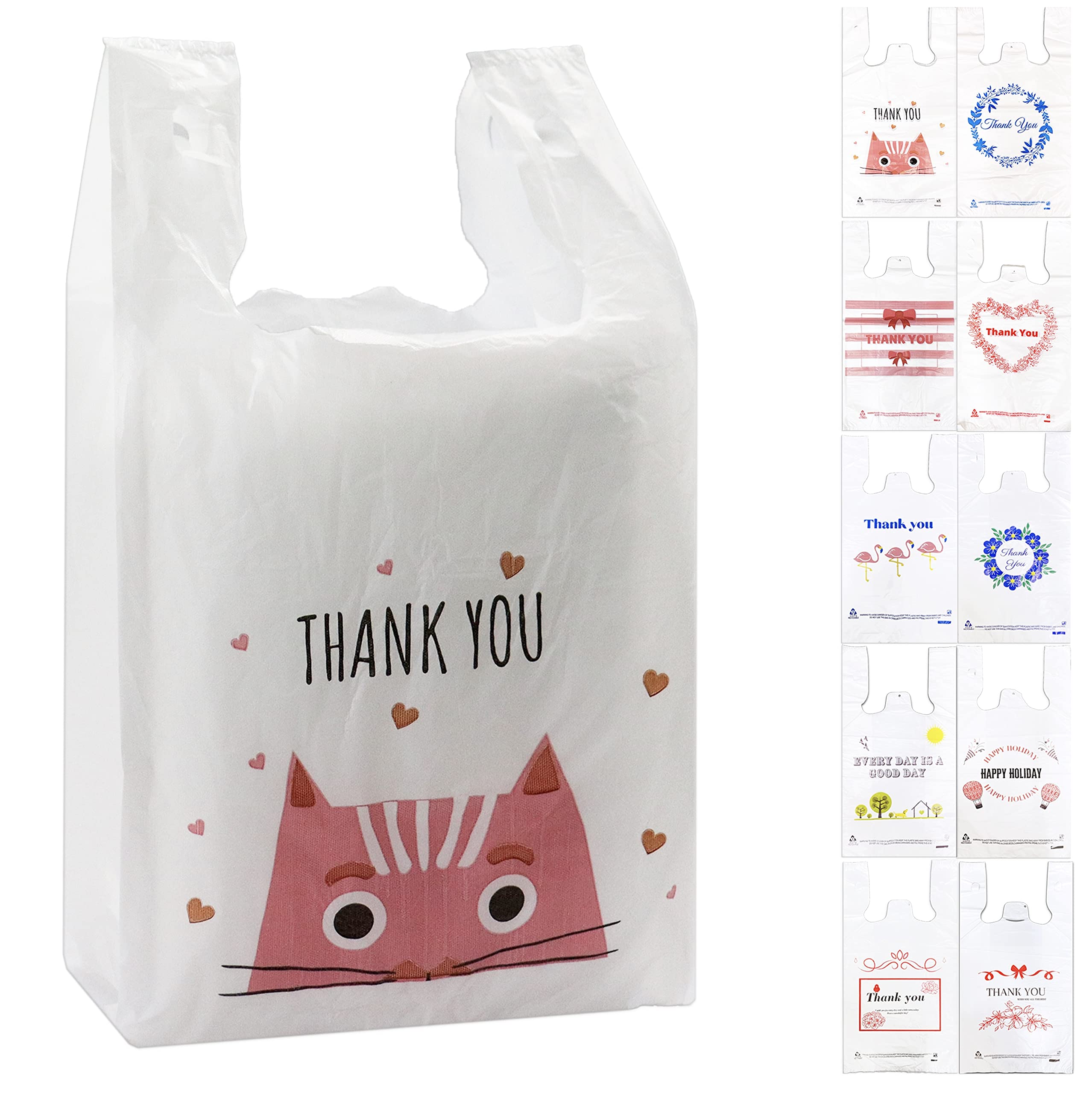 Eco-Friendly Plastic Shopping Bags - 100 Pack Reusable & Disposable Thank You Bags (11x6x21 Inches) for Grocery Stores, Retail & Gift Wrapping