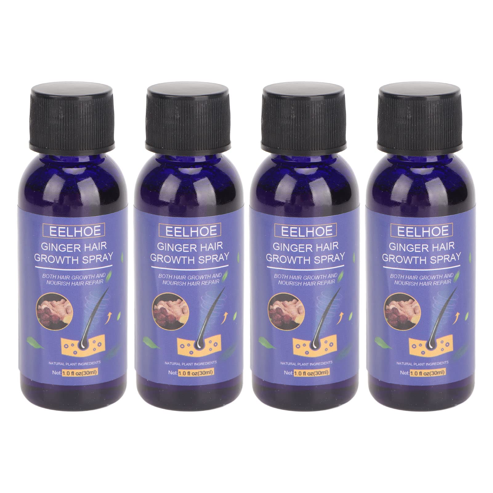 Natural Ginger Hair Growth Spray - Hair Regrowth Serum with Nourishing Ingredients to Strengthen Hair Follicles & Roots (4 Pack) | For Thinning Hair, Hair Loss Treatment & Daily Scalp Care