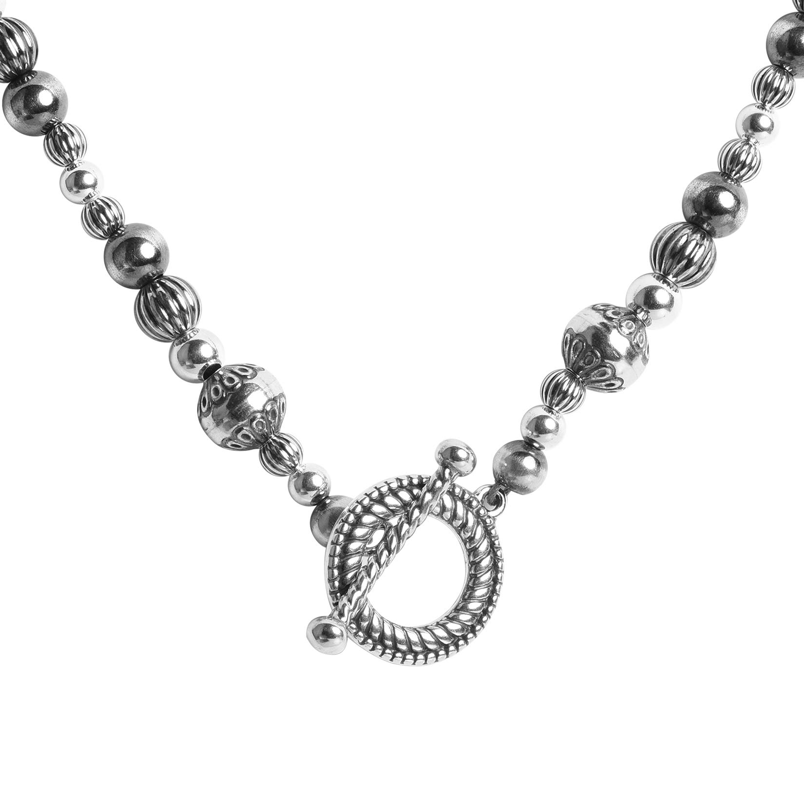 American West Jewelry Sterling Silver Native Pearl Mixed Beads Necklace 20 Inch - Perfect for Boho Fashion, Western Style & Special Occasions