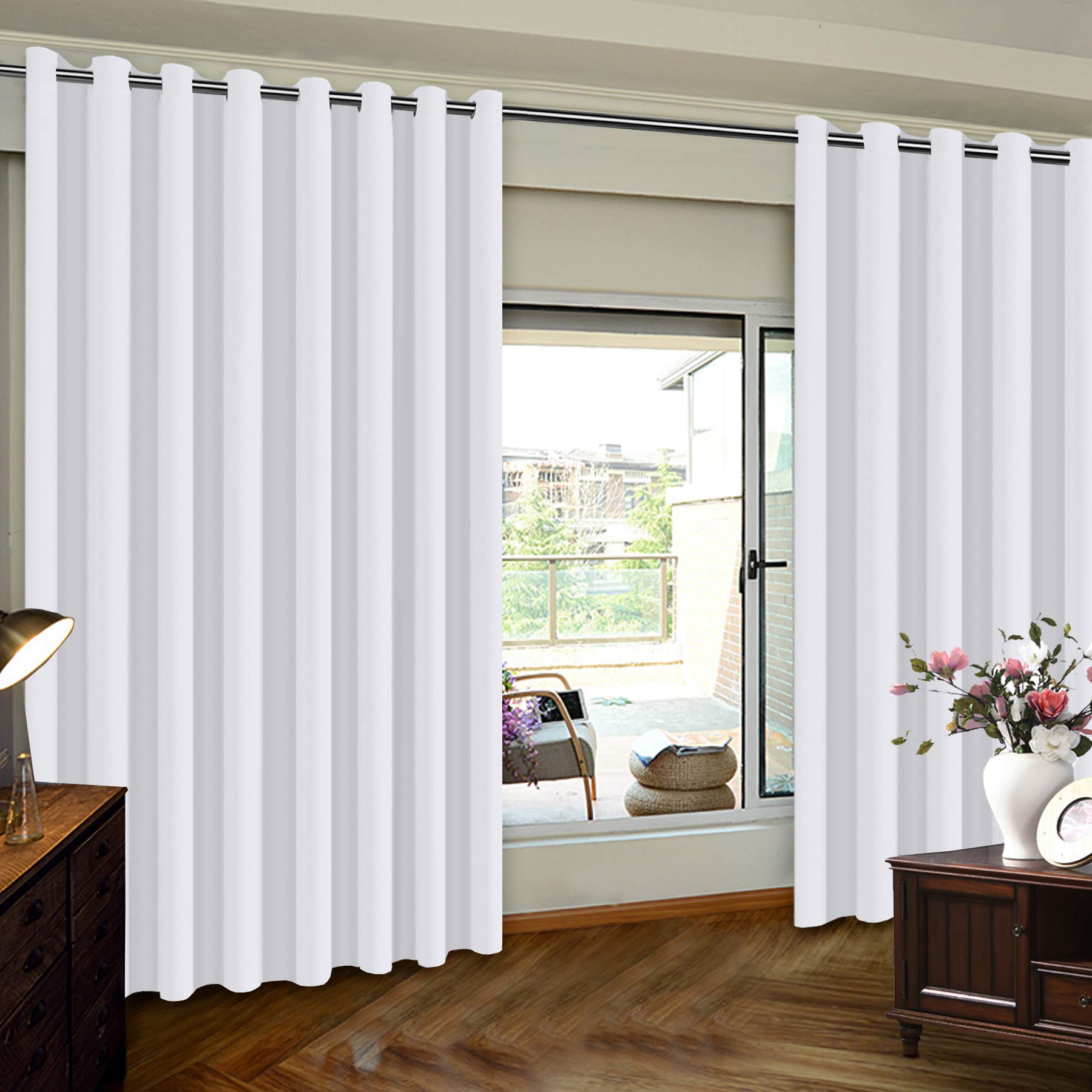 Turquoise Extra Wide Room Darkening Thermal Blackout Curtains - 100W x 96L Inches, Pure White - Grommet Top for Living Room, Patio Sliding Door & Room Divider | Noise Reducing, Energy Efficient Window Treatment for Home & Office