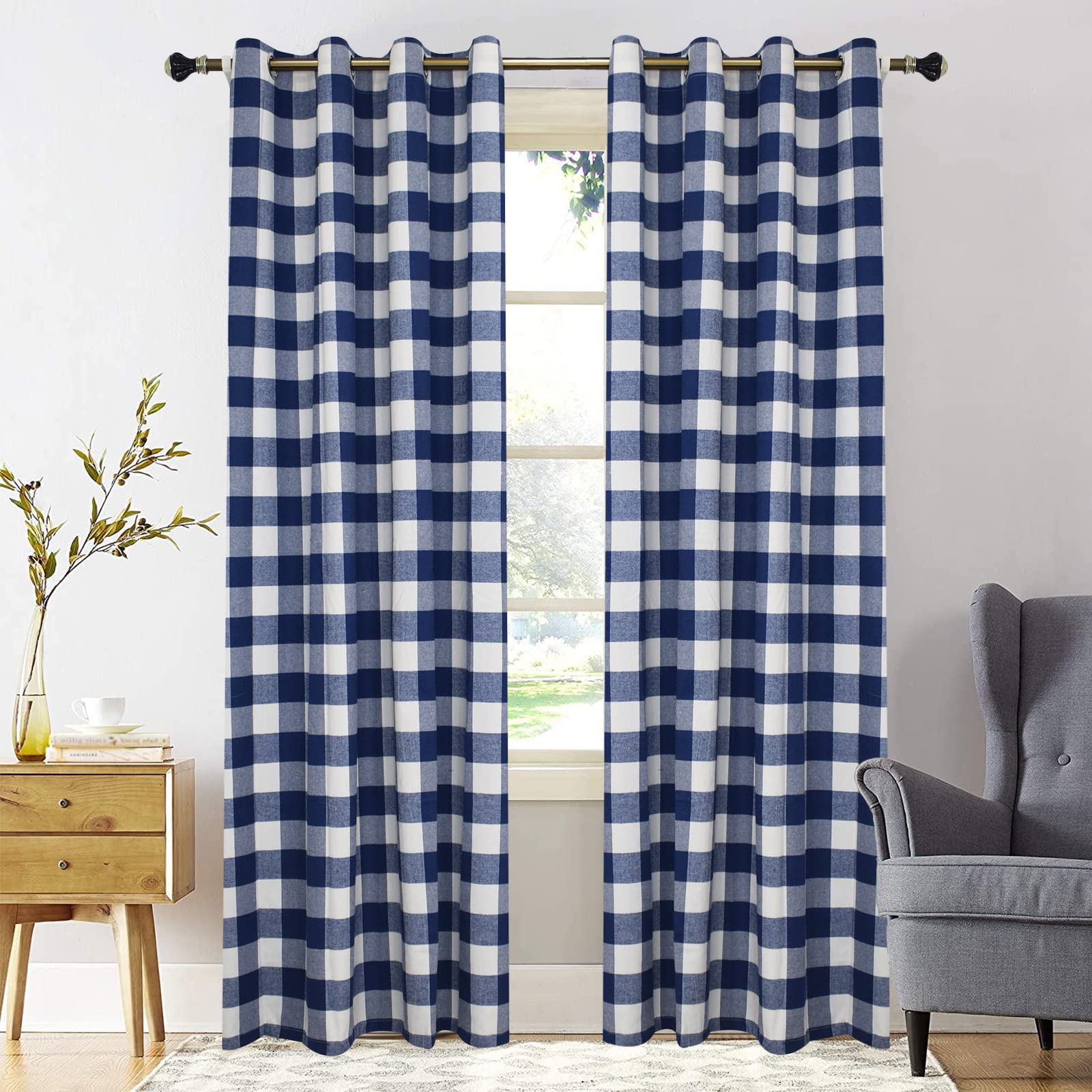 XMNTG 2 Panels Buffalo Plaid Checkered Window Curtains - Blackout Thermal Insulated Grommet Drapes for Farmhouse, Bedroom & Living Room (Blue, 52x63 Inches) - Perfect for Privacy, Light Control & Energy Efficiency
