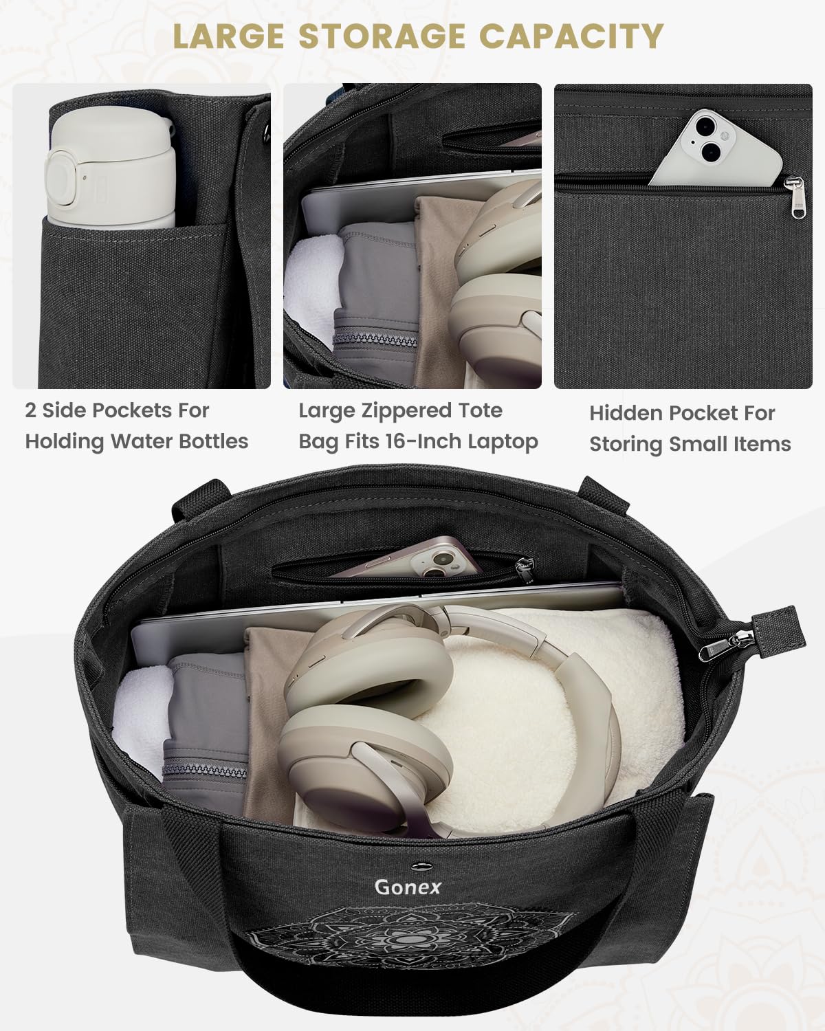Gonex Yoga Mat Bag - Durable Canvas Tote with Multiple Pockets for Men & Women | Easy Carry Yoga Mat Carrier for Pilates, Gym, Travel, Workout & Office Use